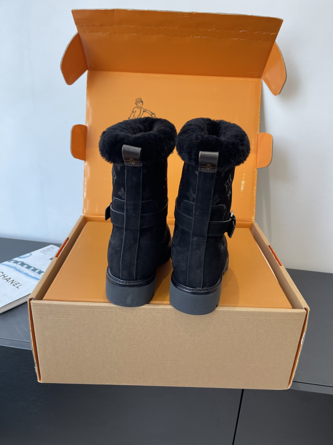 Louis Vuitton Women's Black Suede & Shearling Monogram Boots