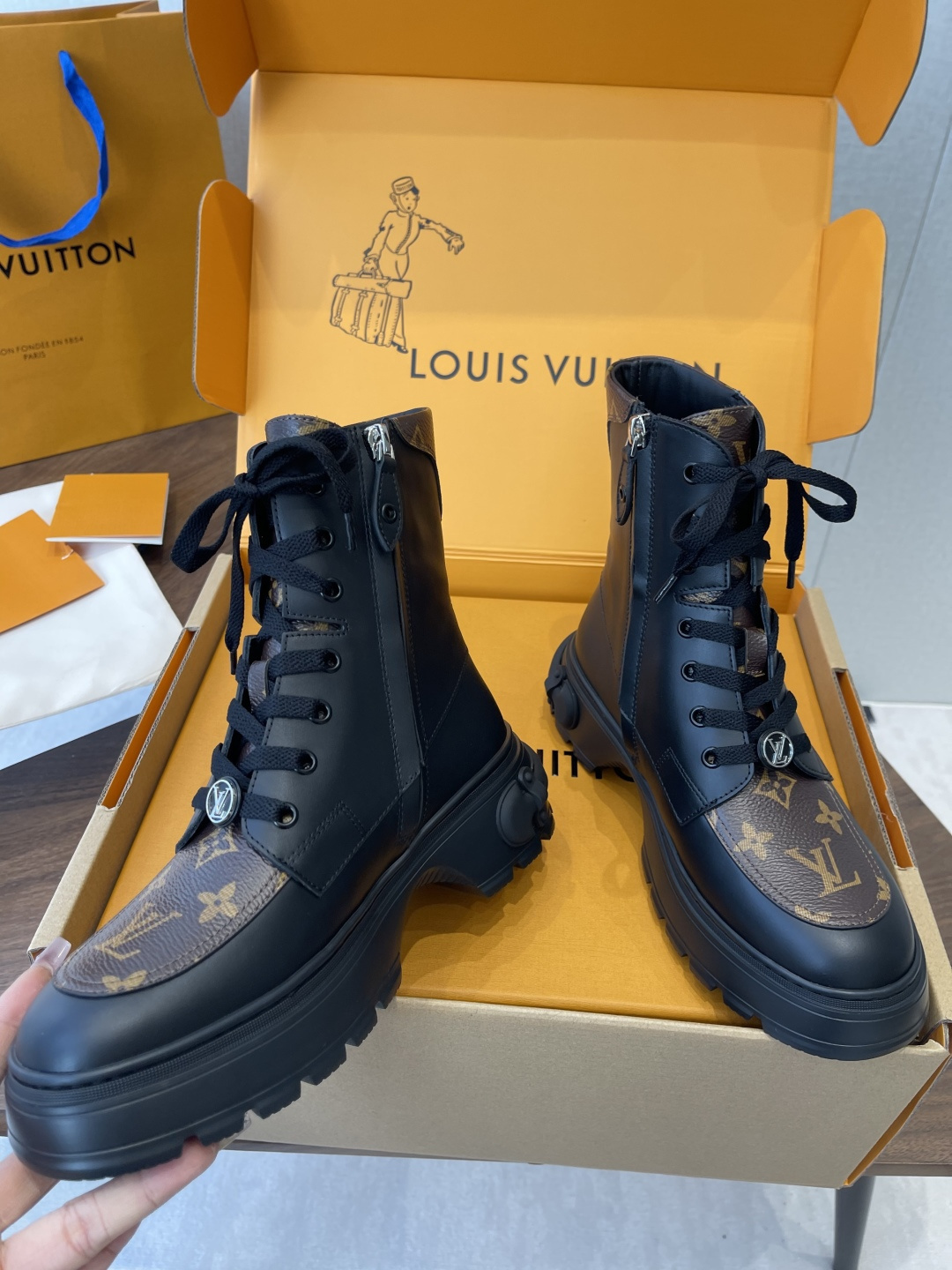 Louis Vuitton Metropolis Flat Ranger Boots Monogram Canvas Black