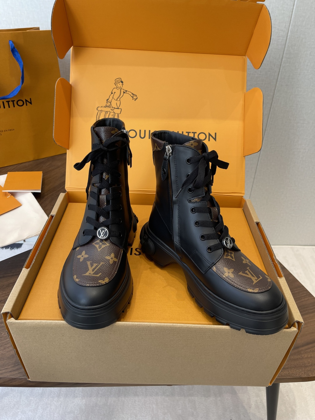 Louis Vuitton Metropolis Flat Ranger Boots Monogram Canvas Black