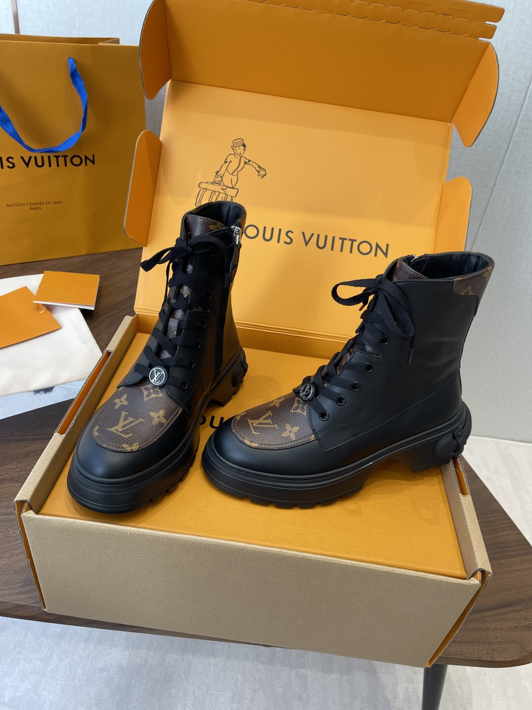 Louis Vuitton Metropolis Flat Ranger Boots Monogram Canvas Black