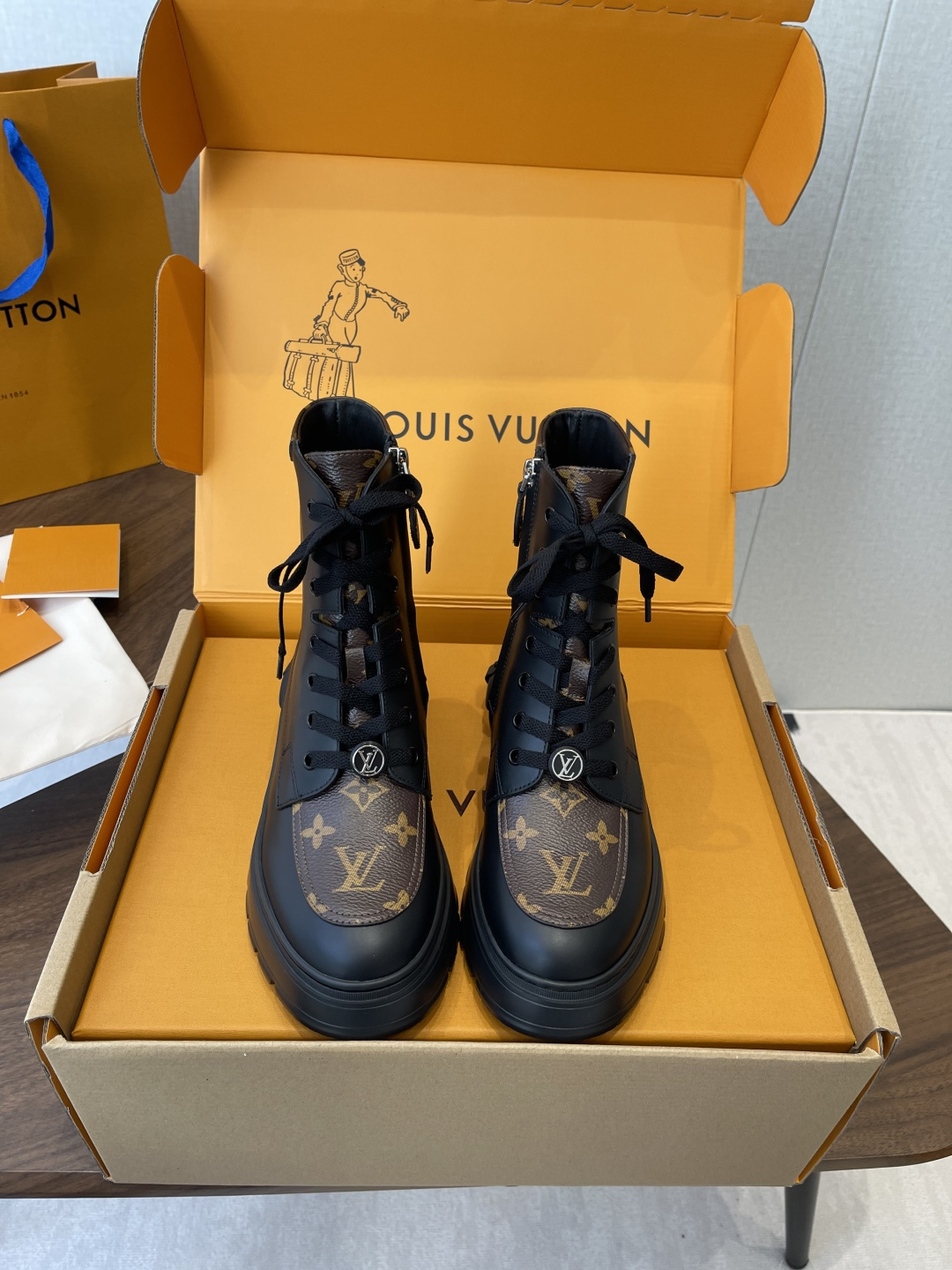 Louis Vuitton Metropolis Flat Ranger Boots Monogram Canvas Black
