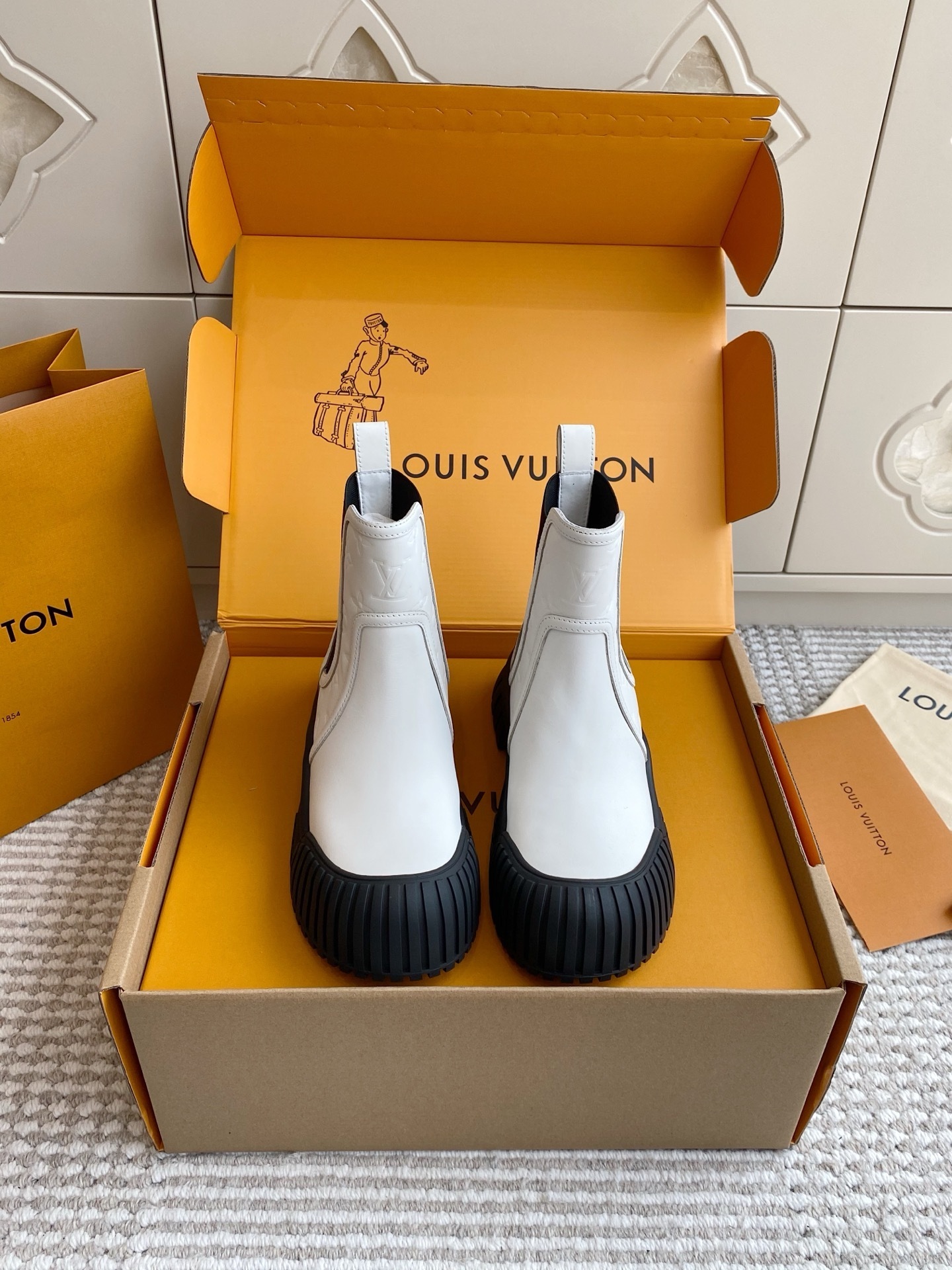 Louis Vuitton LV Beam Ankle Boot White Leather – Luxury Platform