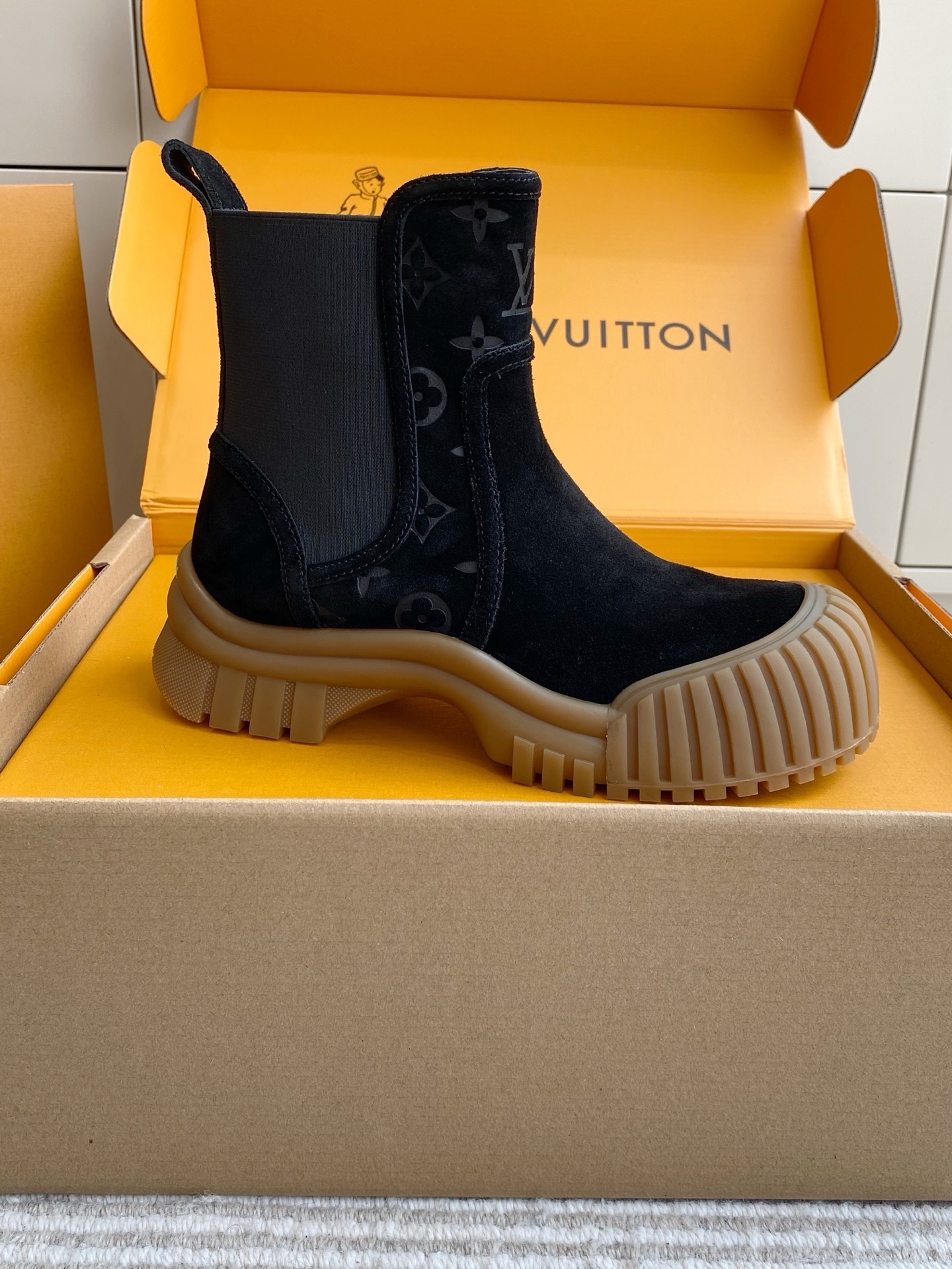 Louis Vuitton Women's Black Monogram Suede Platform Ankle Boots