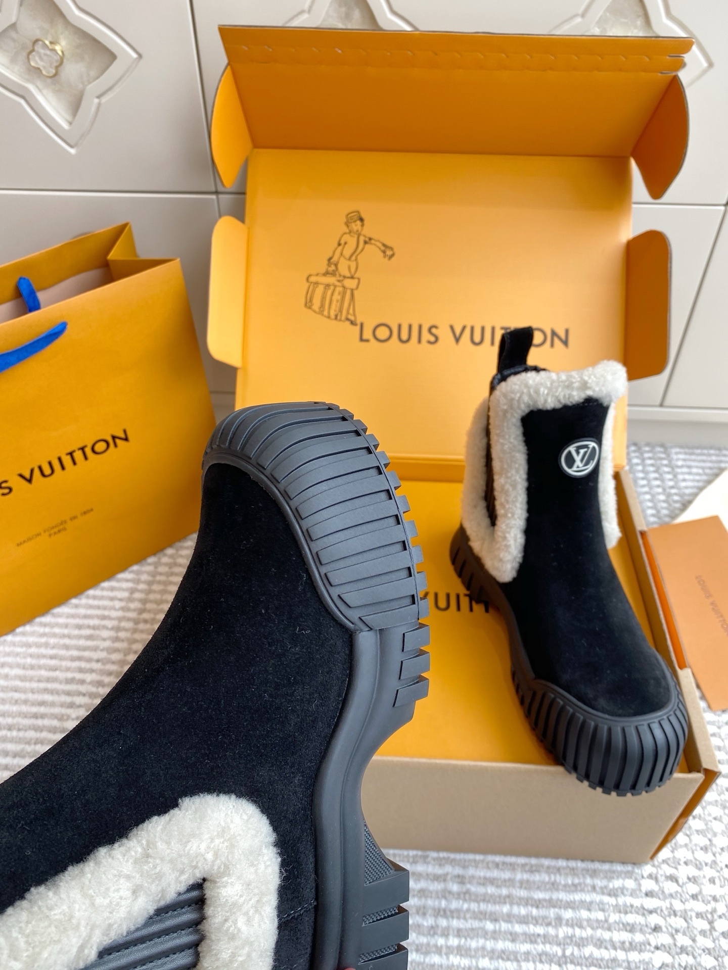 Louis Vuitton Women's Shearling-Trimmed Suede Ankle Boots