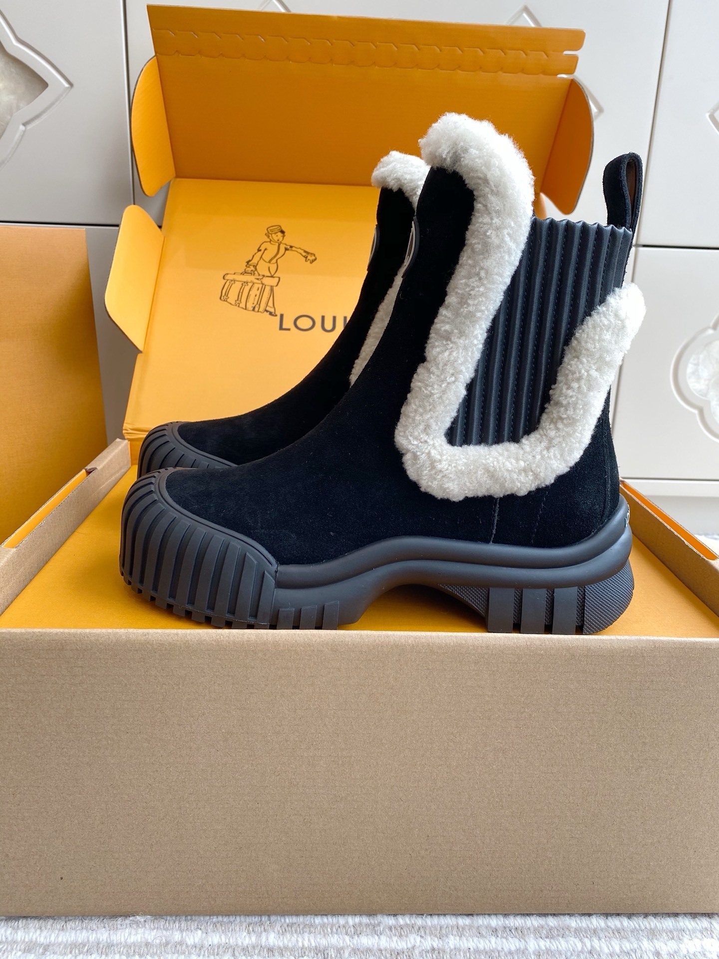 Louis Vuitton Women's Shearling-Trimmed Suede Ankle Boots