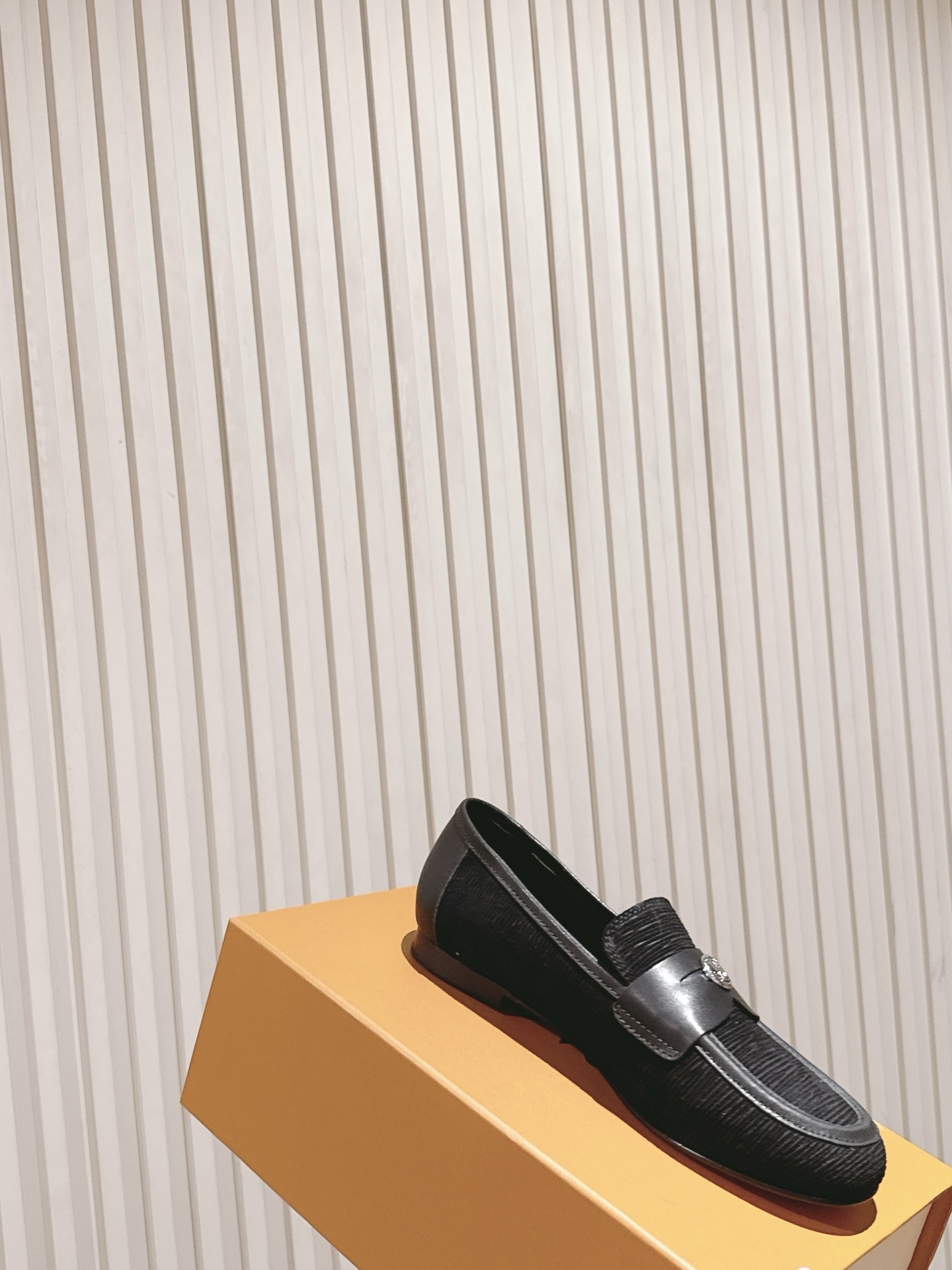 Louis Vuitton Men's Black Textured Leather Loafers with LV Logo