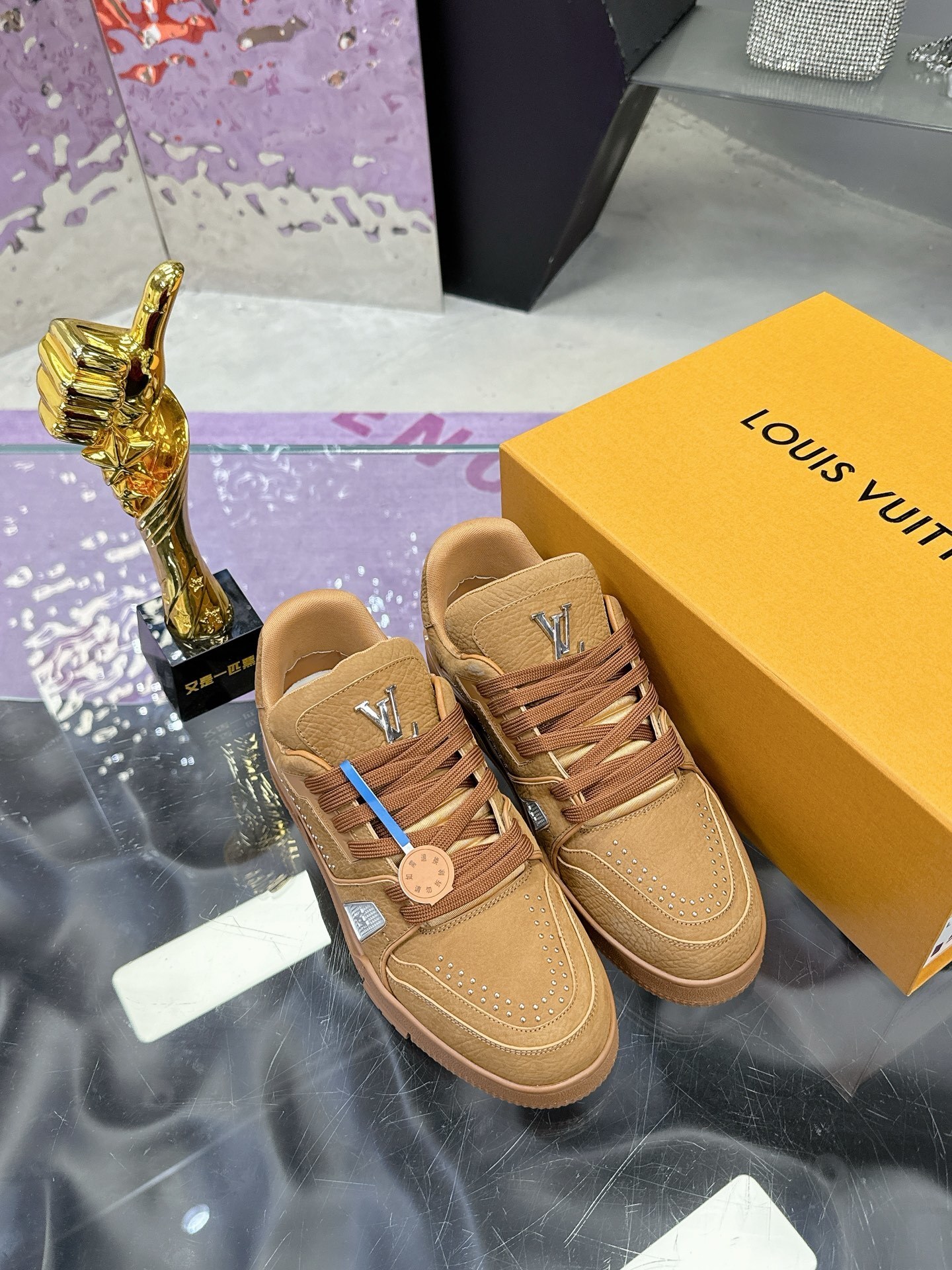 Louis Vuitton LV Trainer Sneaker Brown Suede Studded Luxury Shoes