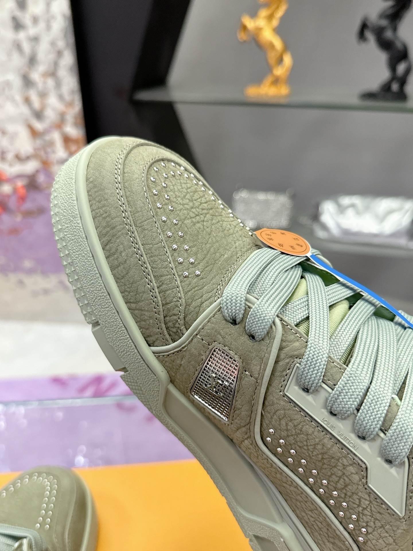 Louis Vuitton LV Trainer Sneaker - Green Studded Leather Luxury Shoes