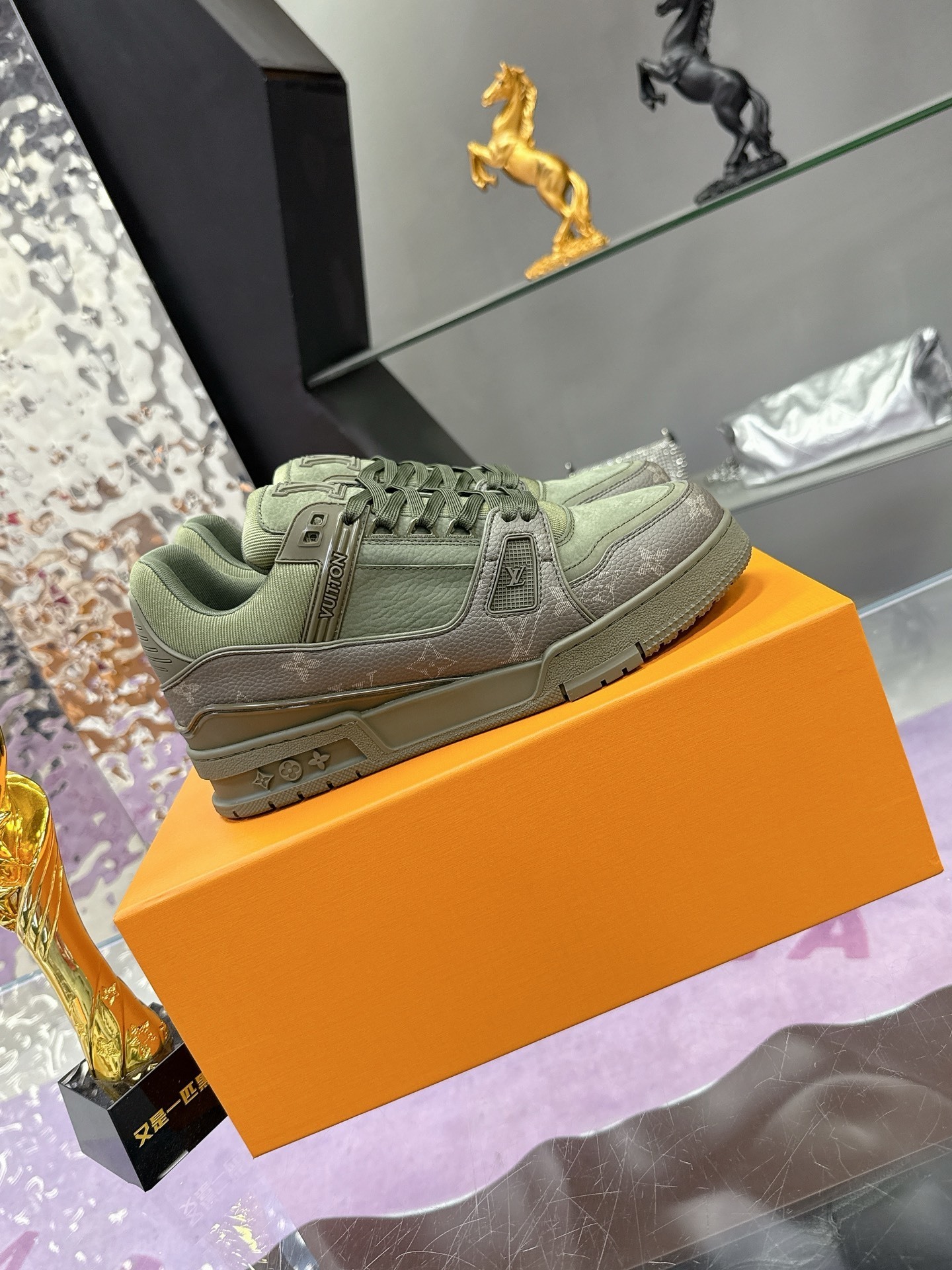 Louis Vuitton LV Trainer Sneakers - Khaki Monogram Leather