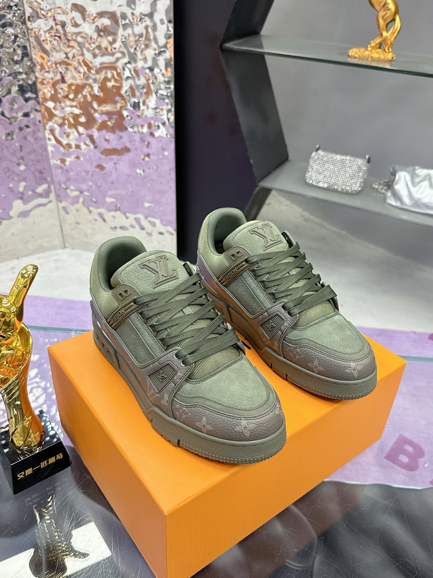 Louis Vuitton LV Trainer Sneakers - Khaki Monogram Leather