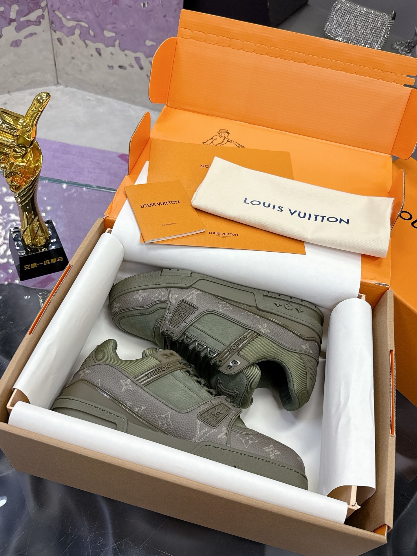 Louis Vuitton LV Trainer Sneakers – Khaki Monogram Leather