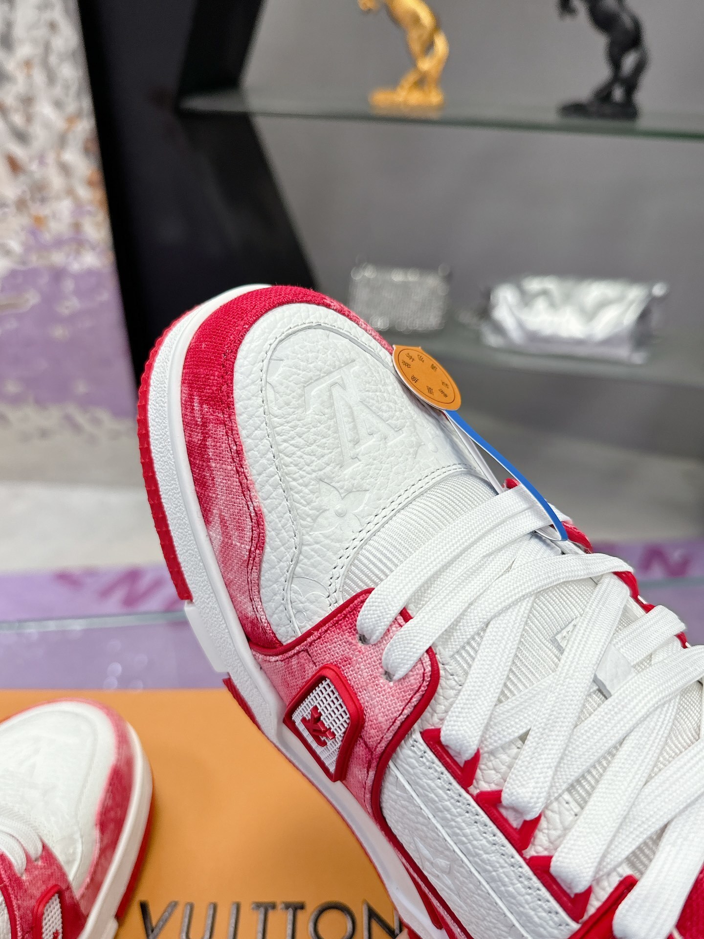 Louis Vuitton LV Trainer Sneakers - Red & White Washed Denim Style