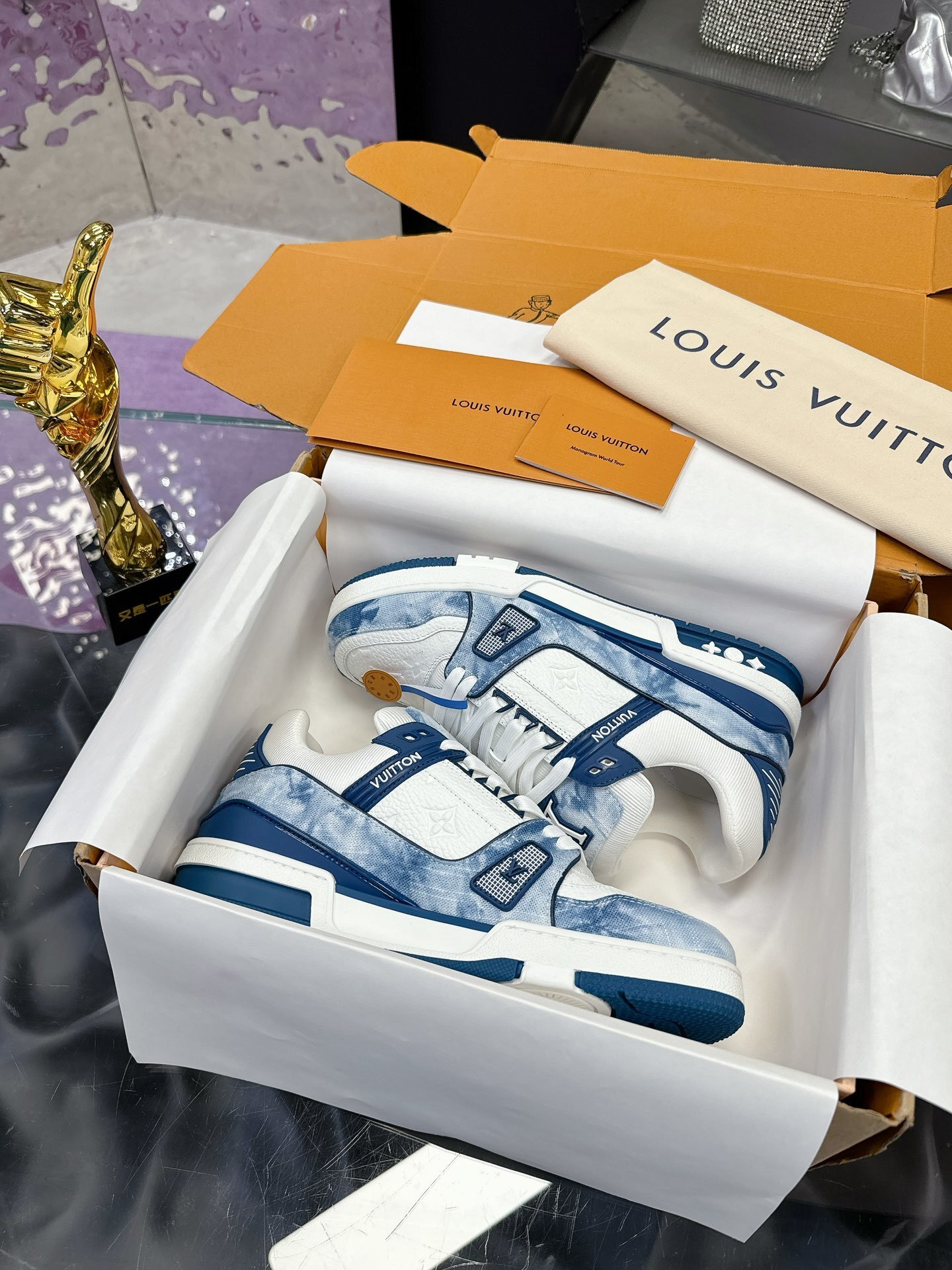Louis Vuitton LV Trainer Blue Monogram Denim Sneakers