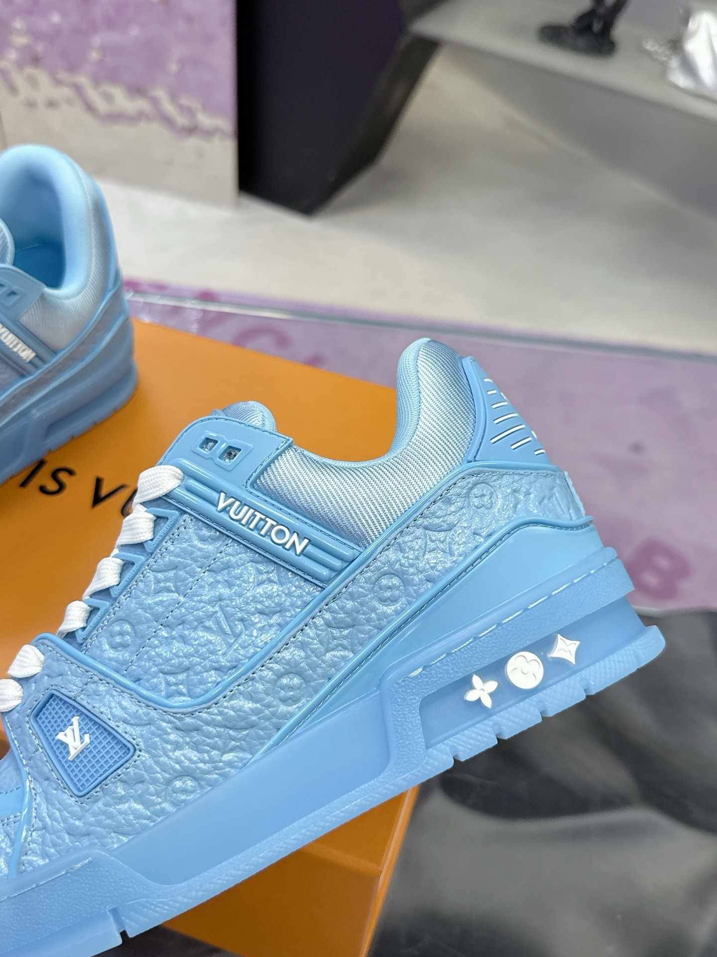 Louis Vuitton LV Trainer Blue Monogram Embossed Sneakers