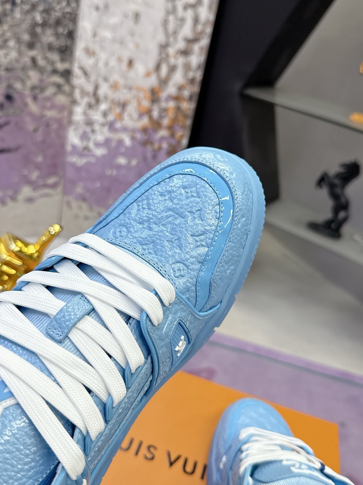 Louis Vuitton LV Trainer Blue Monogram Embossed Sneakers