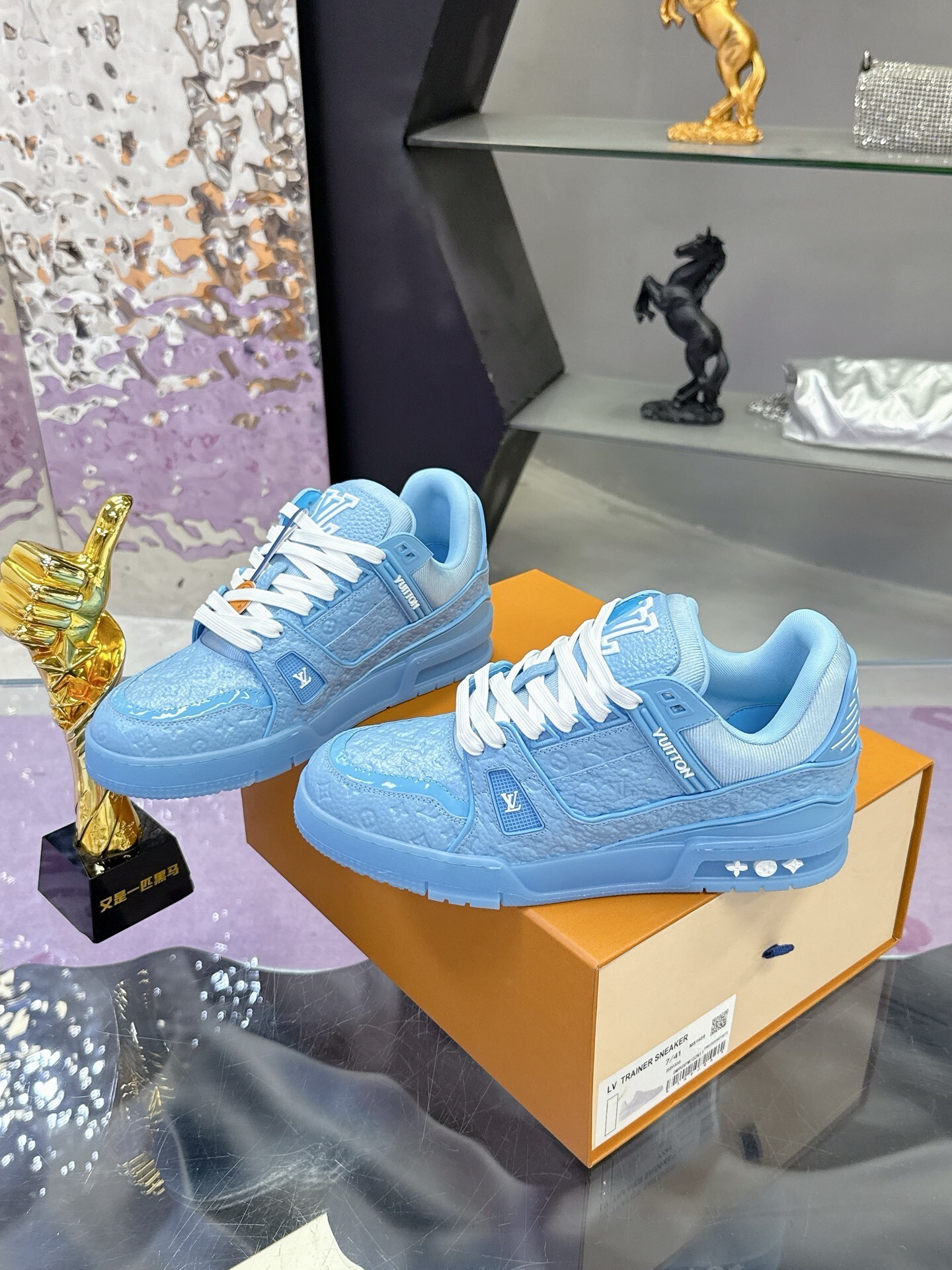 Louis Vuitton LV Trainer Blue Monogram Embossed Sneakers