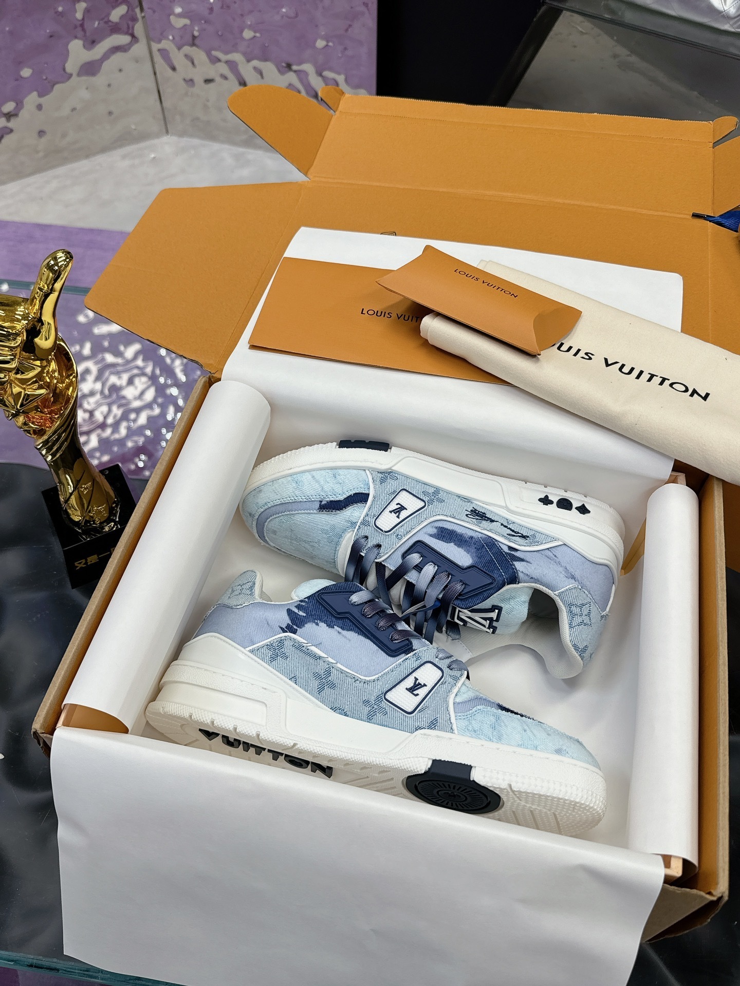 Louis Vuitton LV Trainer Denim Blue Monogram Luxury Sneakers