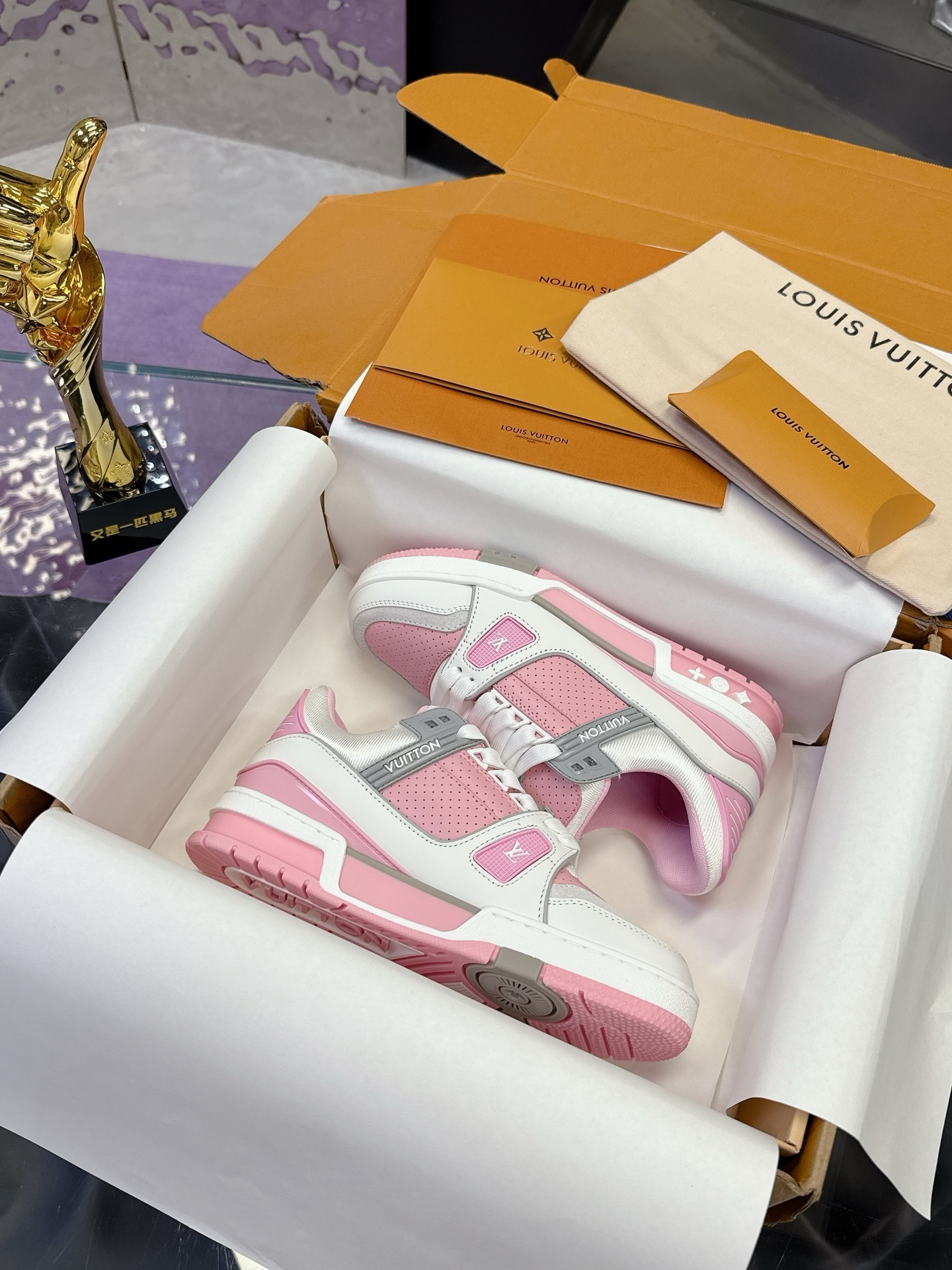 Louis Vuitton LV Trainer Pink White Sneakers – Luxury Leather Shoes