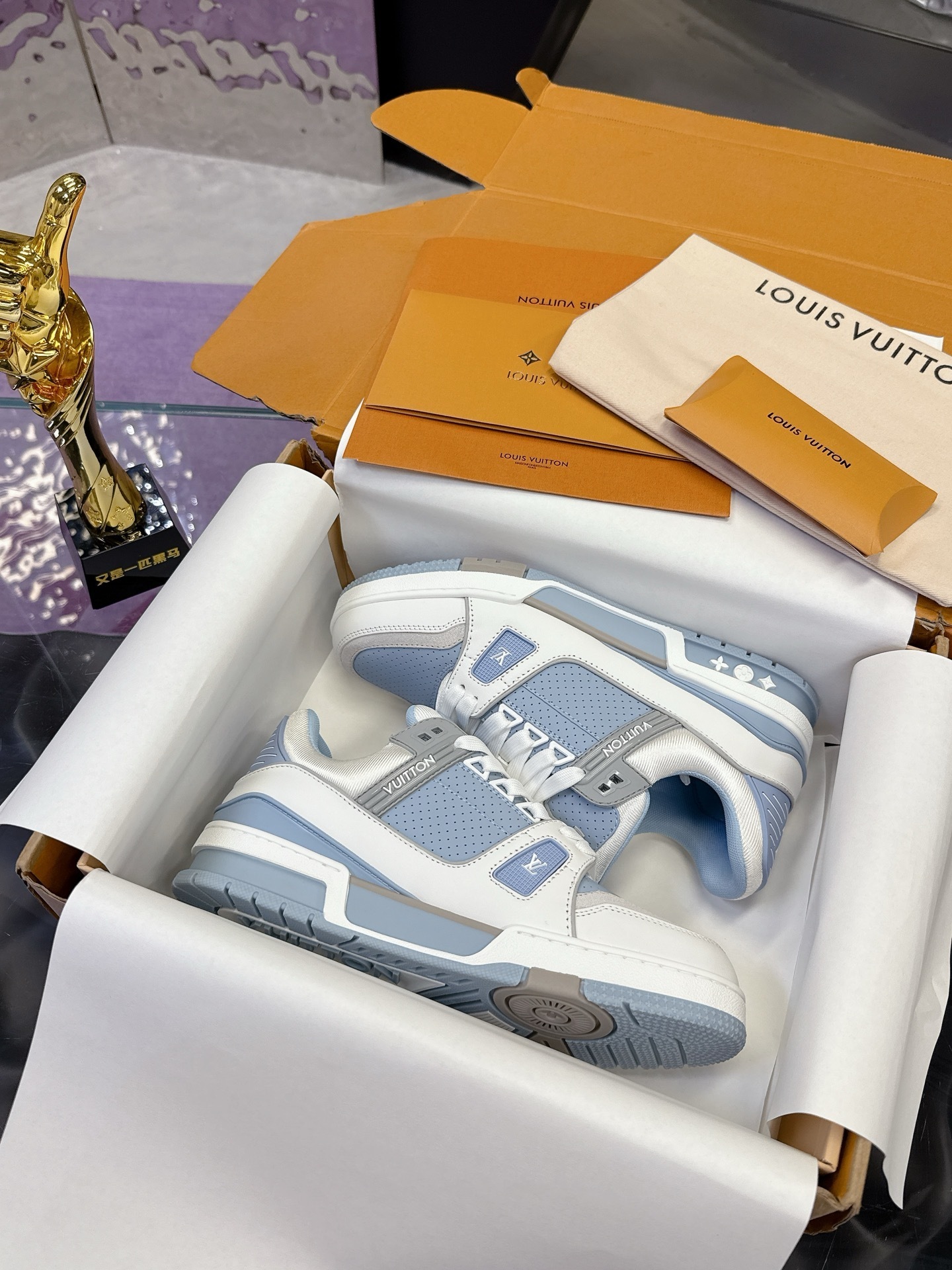 Louis Vuitton LV Trainer Sneakers Light Blue White Luxury Footwear