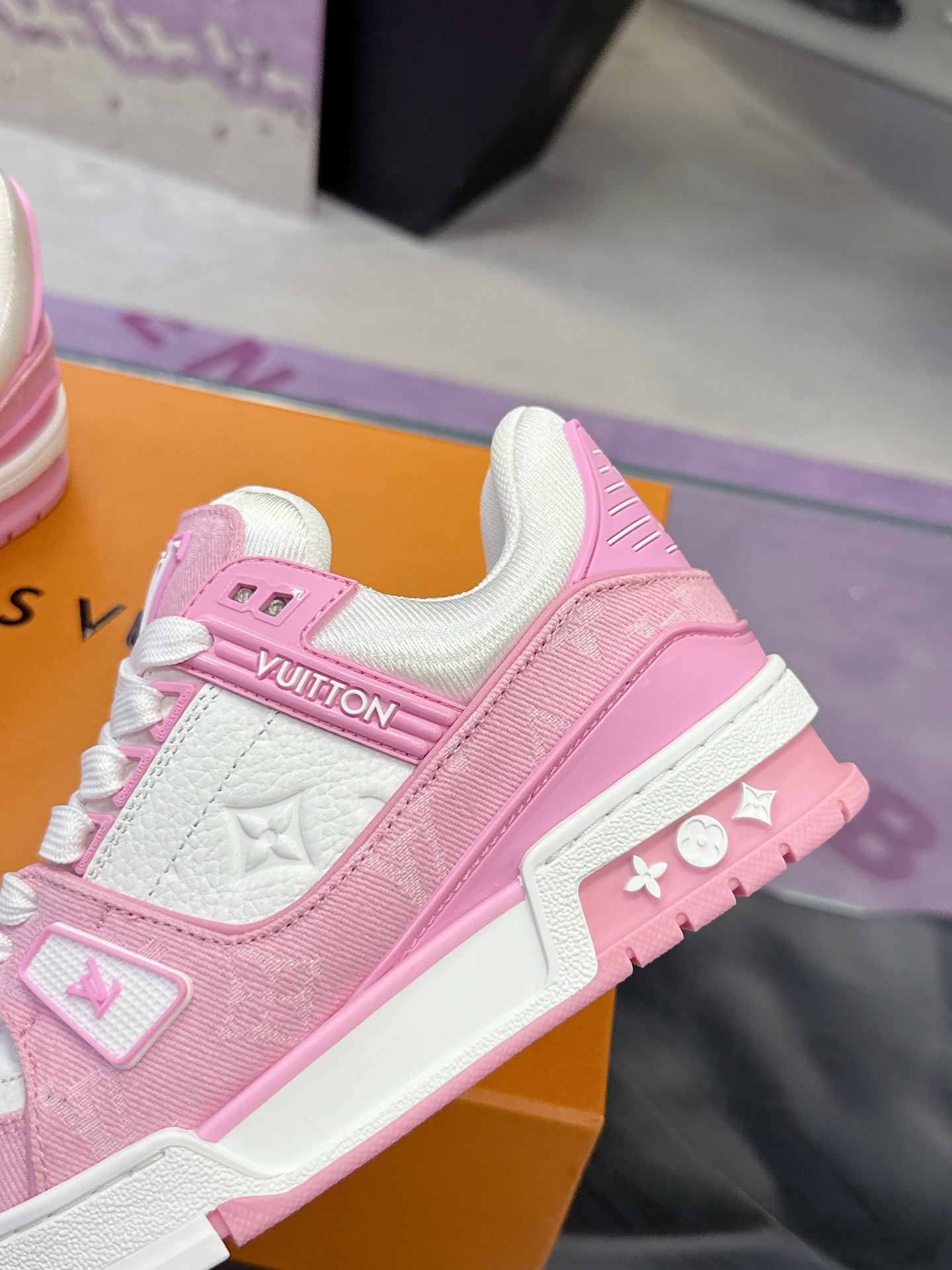 Louis Vuitton LV Trainer Sneakers Pink White Monogram Denim