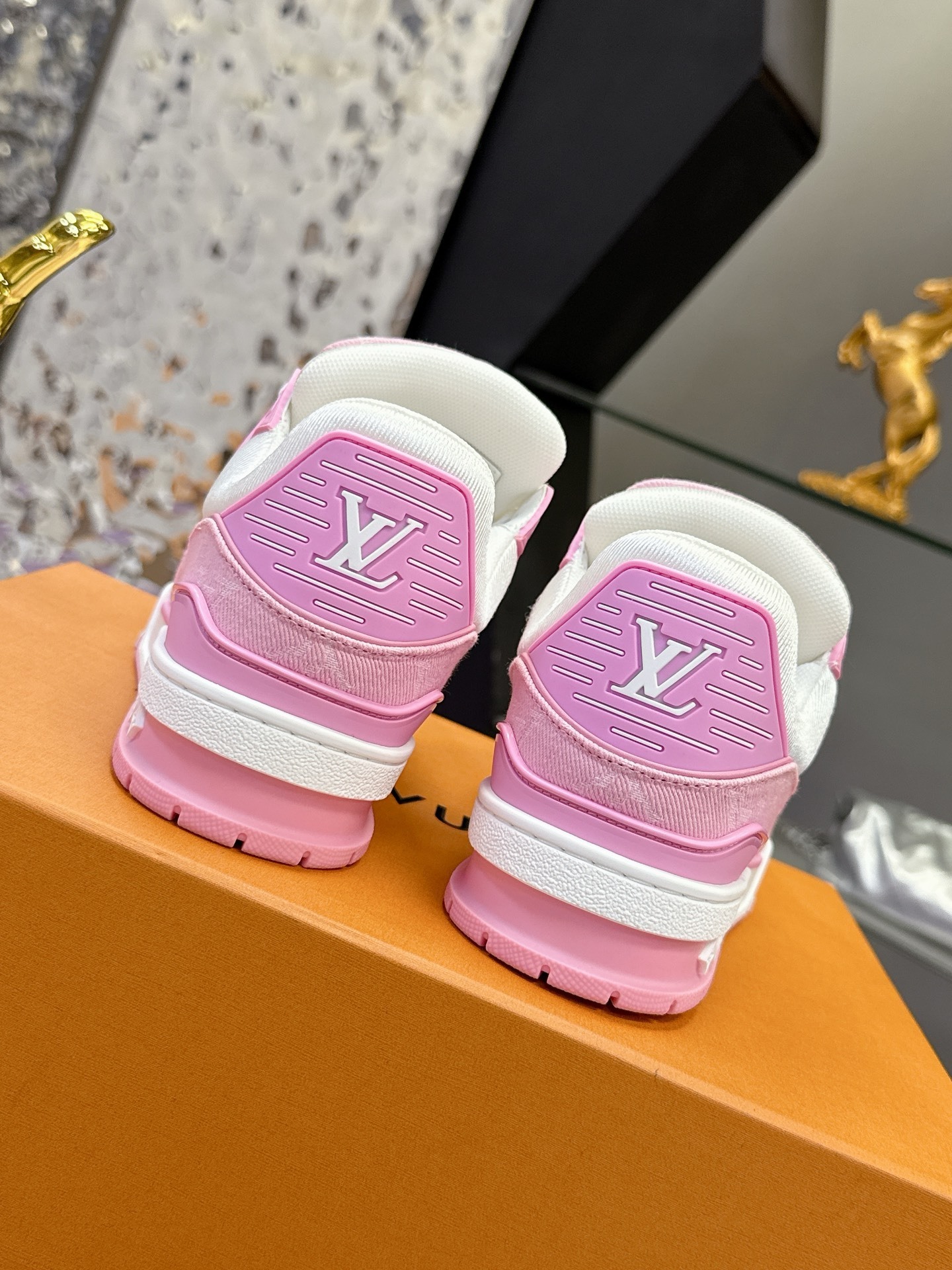 Louis Vuitton LV Trainer Sneakers Pink White Monogram Denim