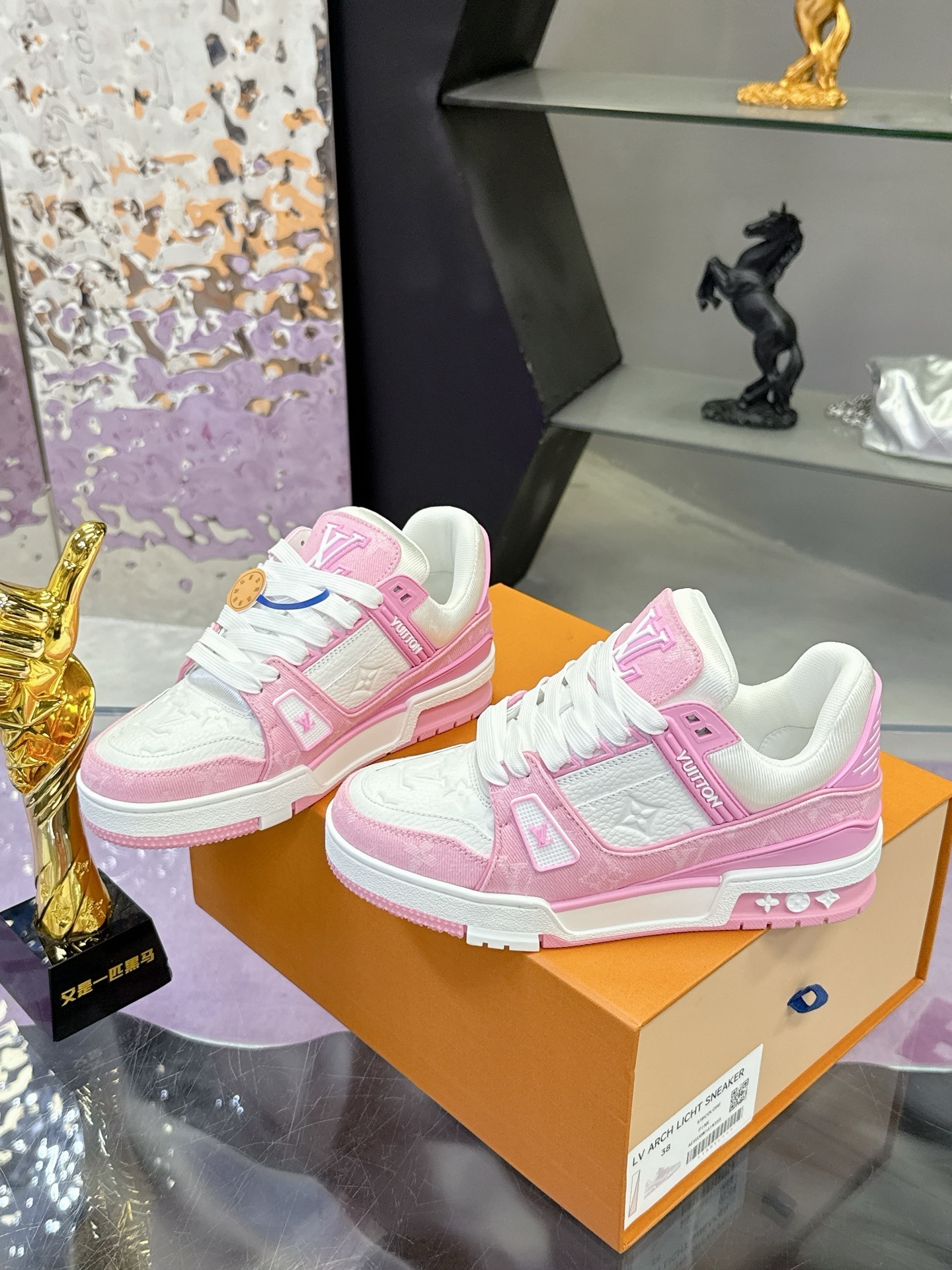 Louis Vuitton LV Trainer Sneakers Pink White Monogram Denim