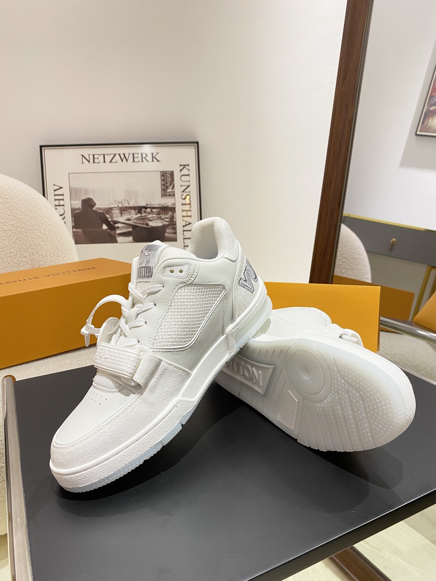 Louis Vuitton LV Trainer White Mesh & Leather Luxury Sneakers