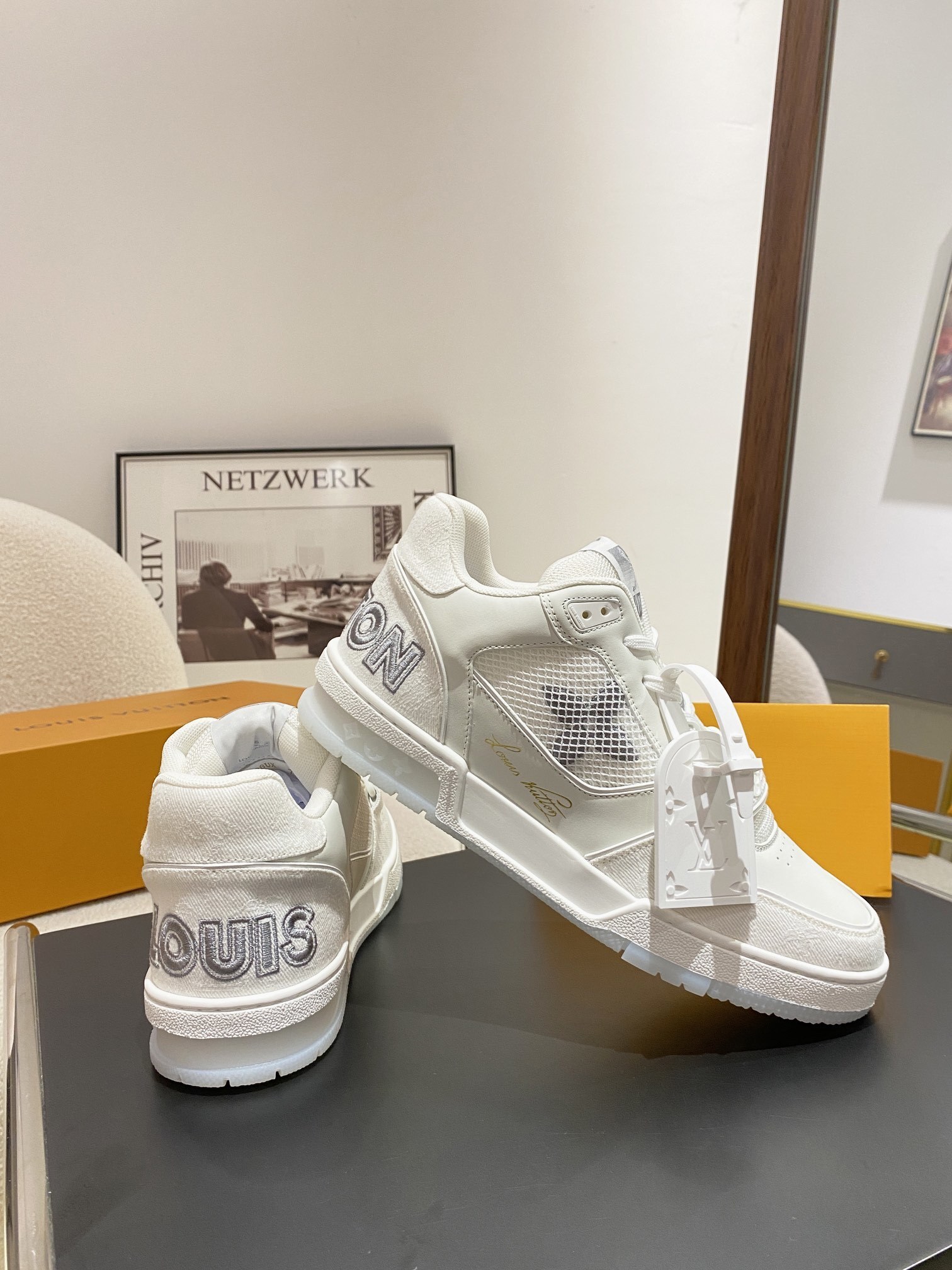 Louis Vuitton LV Trainer White Mesh & Leather Luxury Sneakers