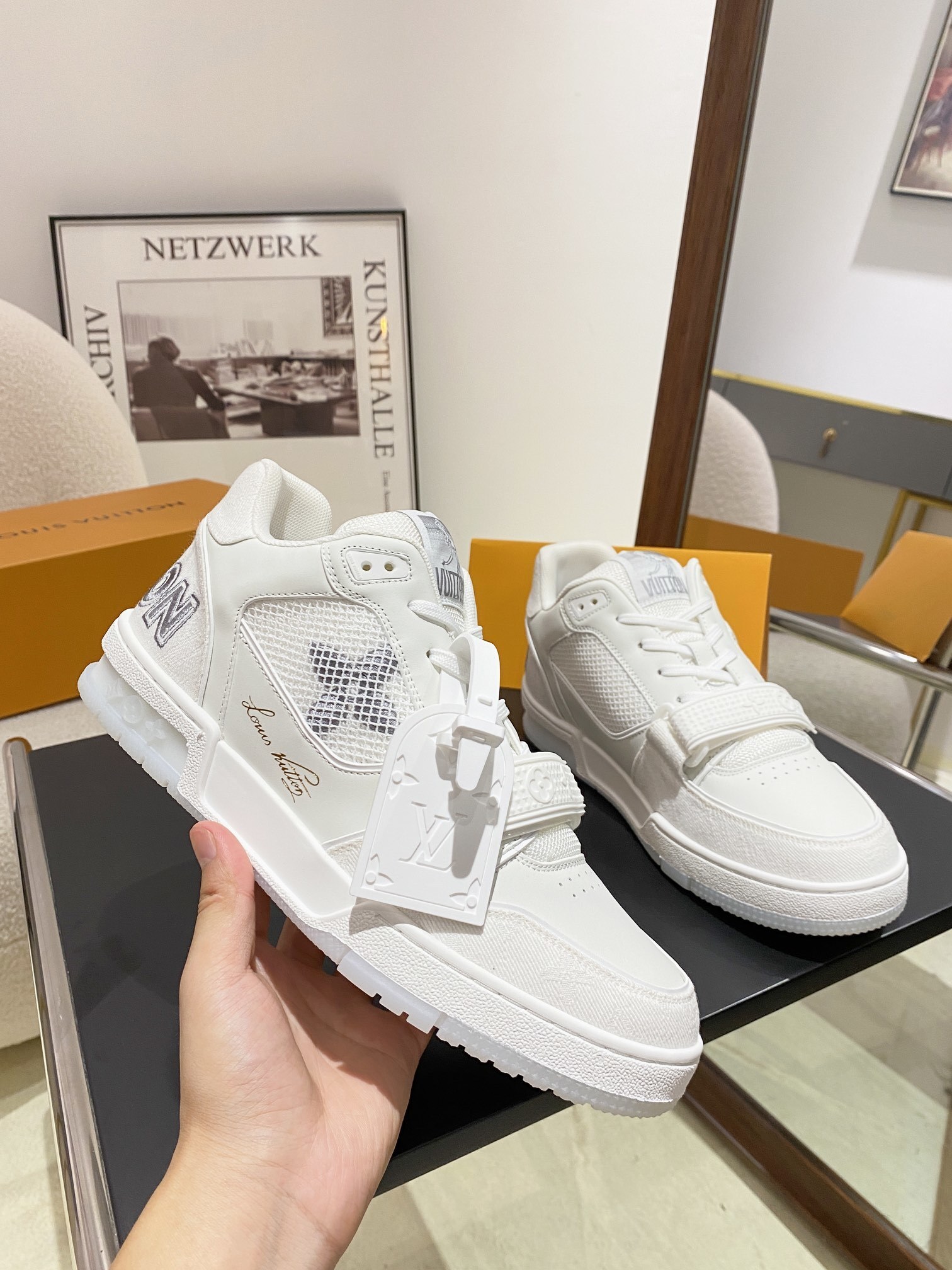 Louis Vuitton LV Trainer White Mesh & Leather Luxury Sneakers