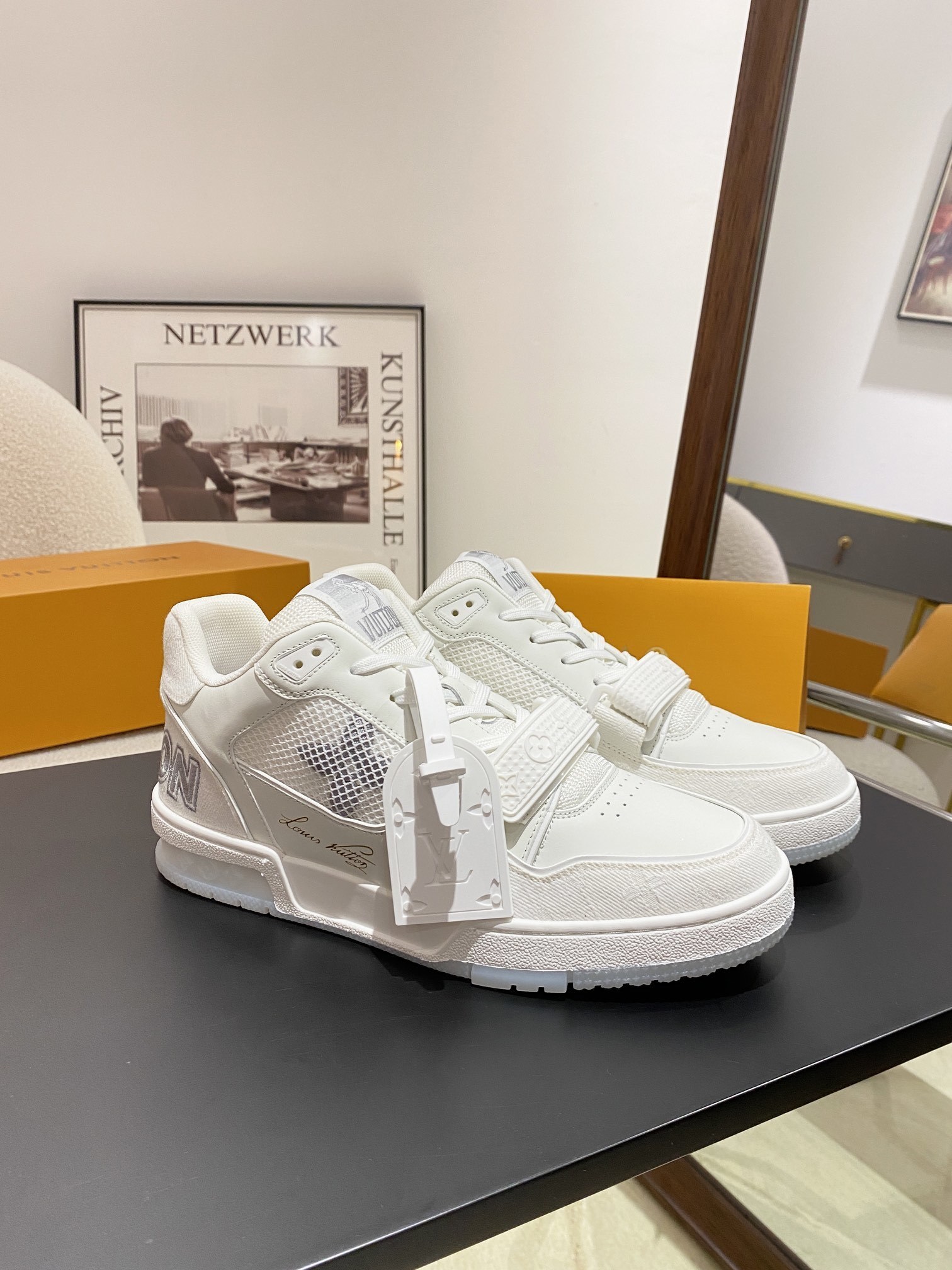 Louis Vuitton LV Trainer White Mesh & Leather Luxury Sneakers