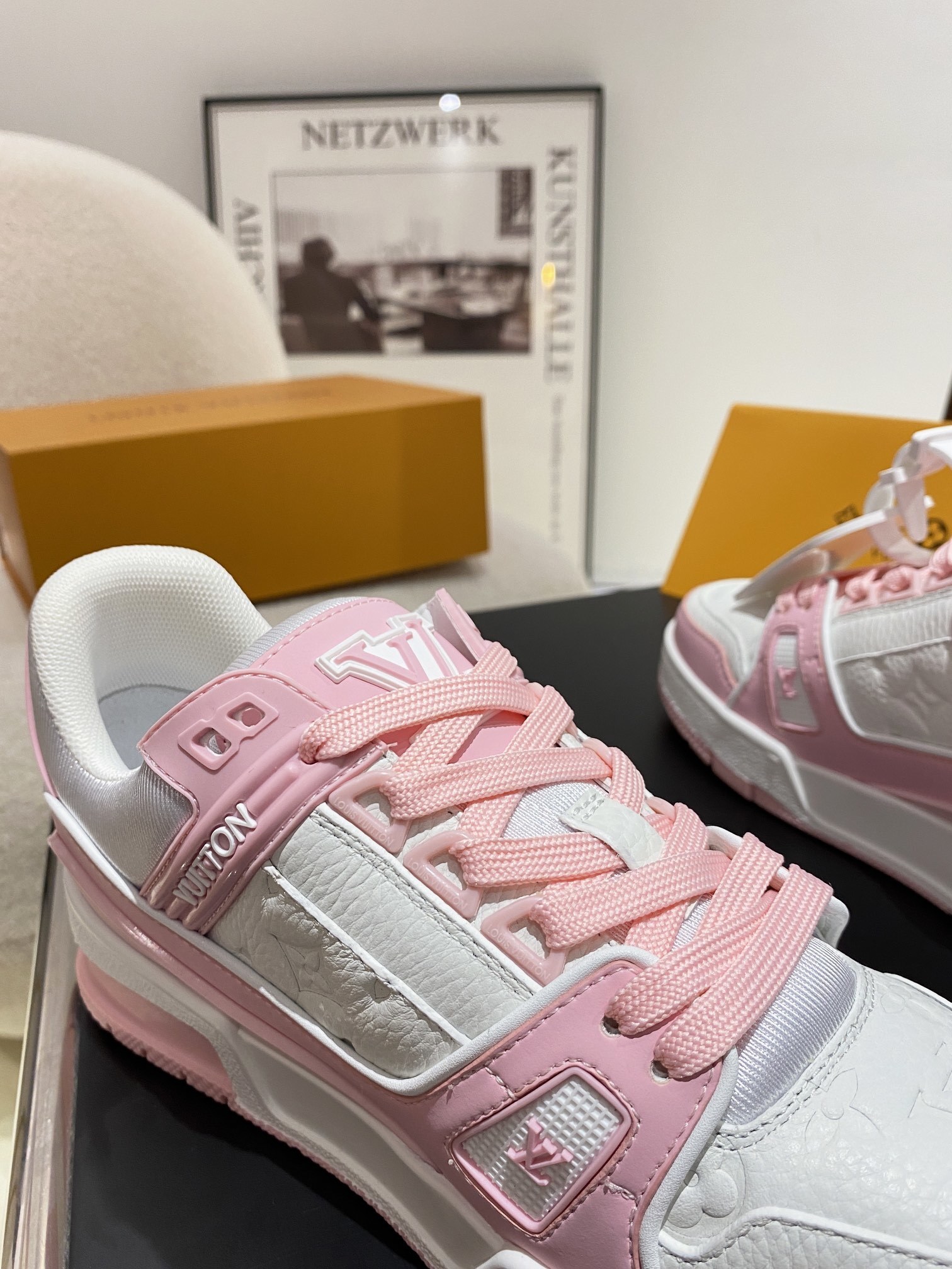 Louis Vuitton LV Trainer Sneakers - Pink & White Monogram Leather
