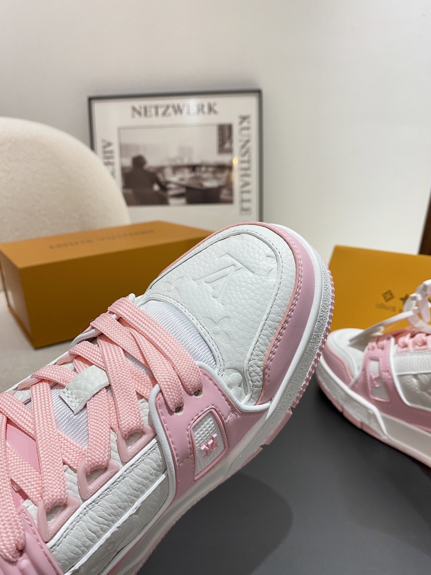 Louis Vuitton LV Trainer Sneakers - Pink & White Monogram Leather