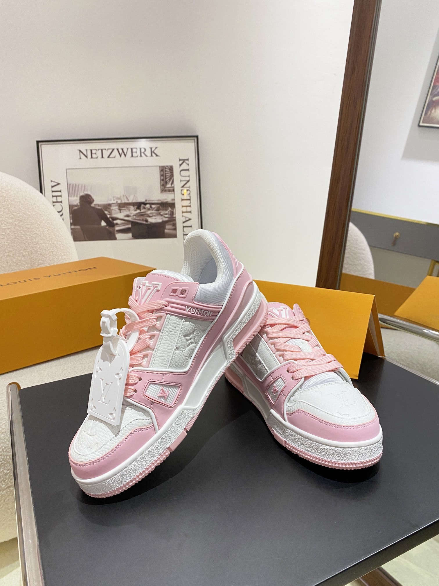 Louis Vuitton LV Trainer Sneakers - Pink & White Monogram Leather