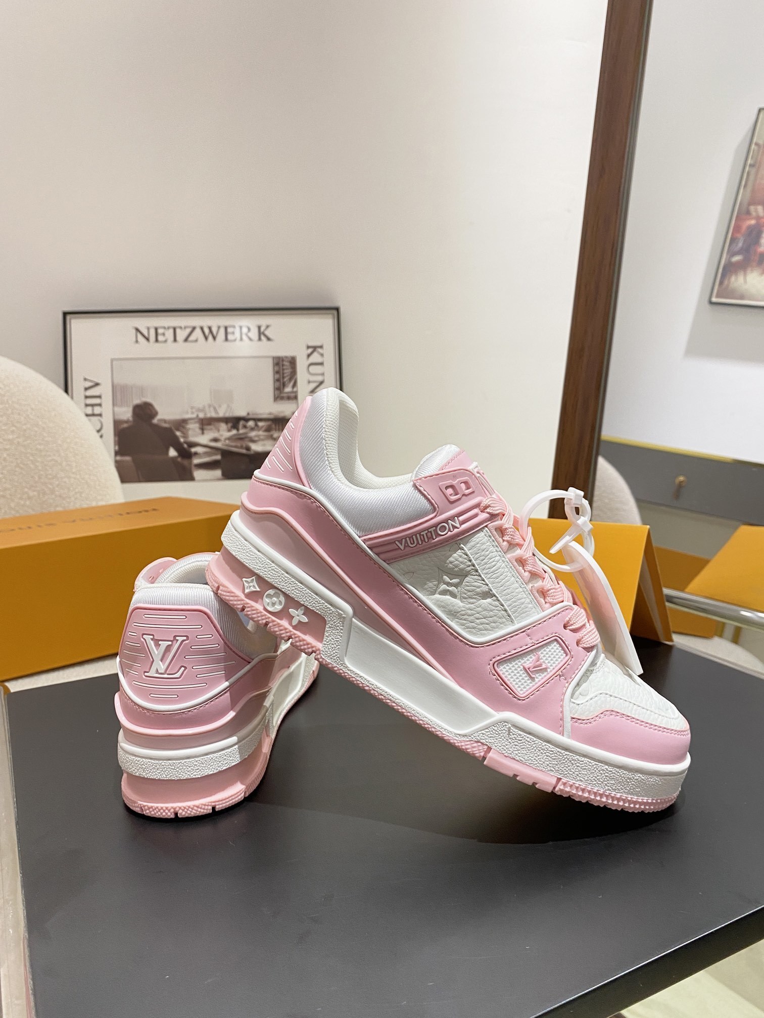 Louis Vuitton LV Trainer Sneakers - Pink & White Monogram Leather