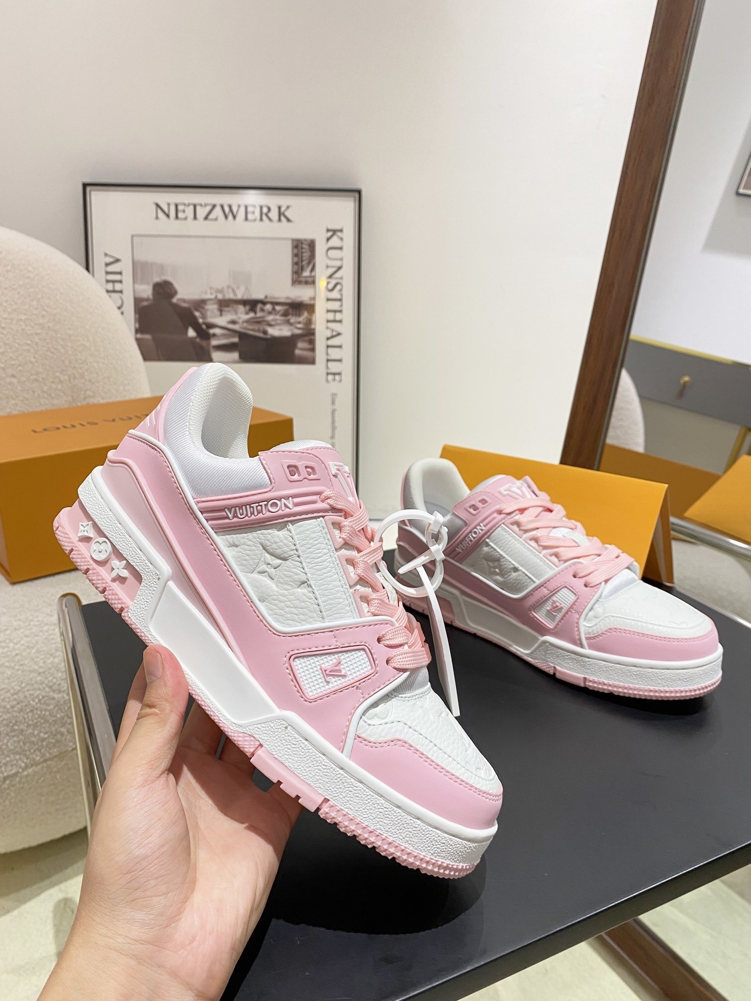 Louis Vuitton LV Trainer Sneakers - Pink & White Monogram Leather