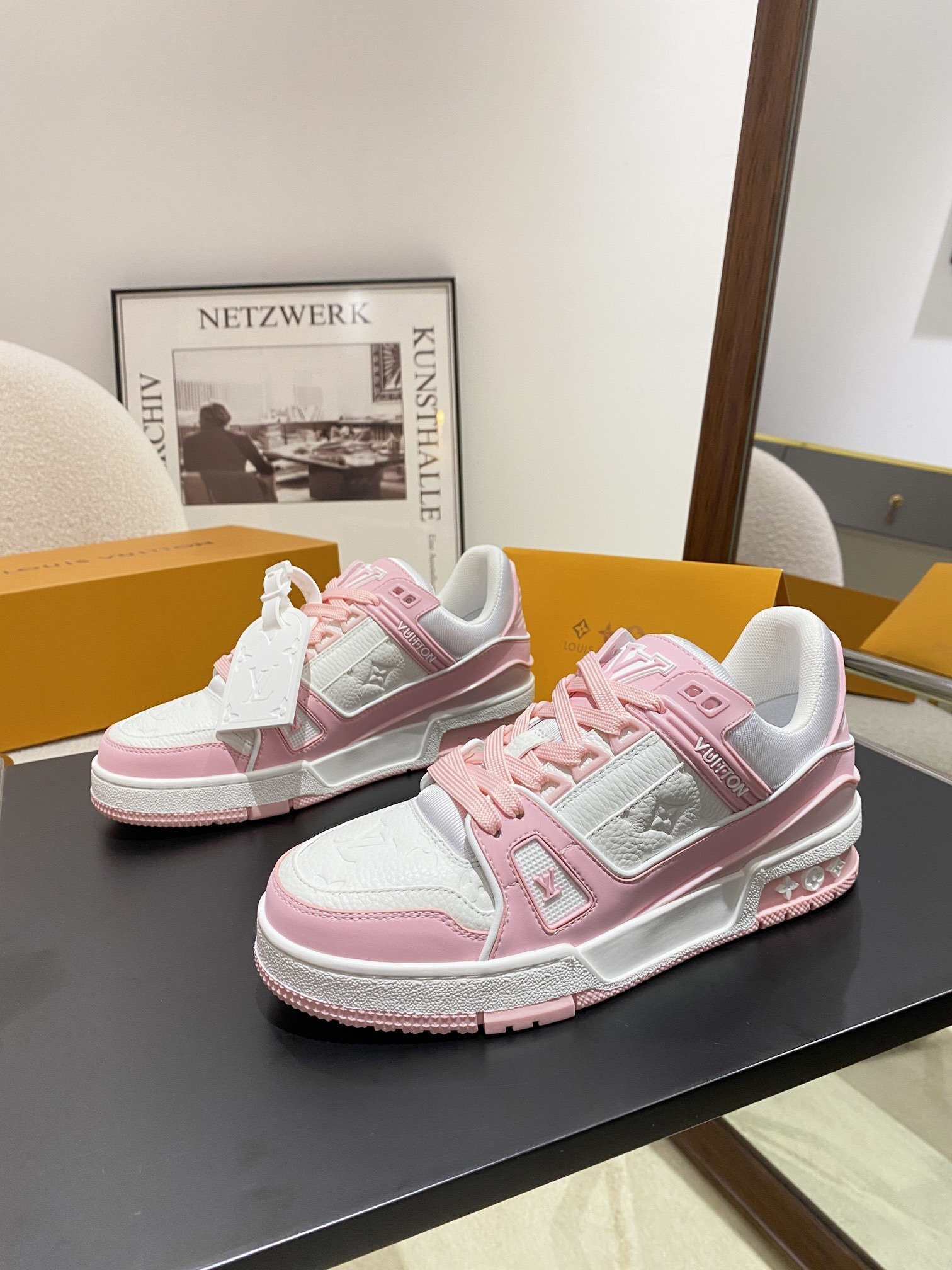 Louis Vuitton LV Trainer Sneakers - Pink & White Monogram Leather