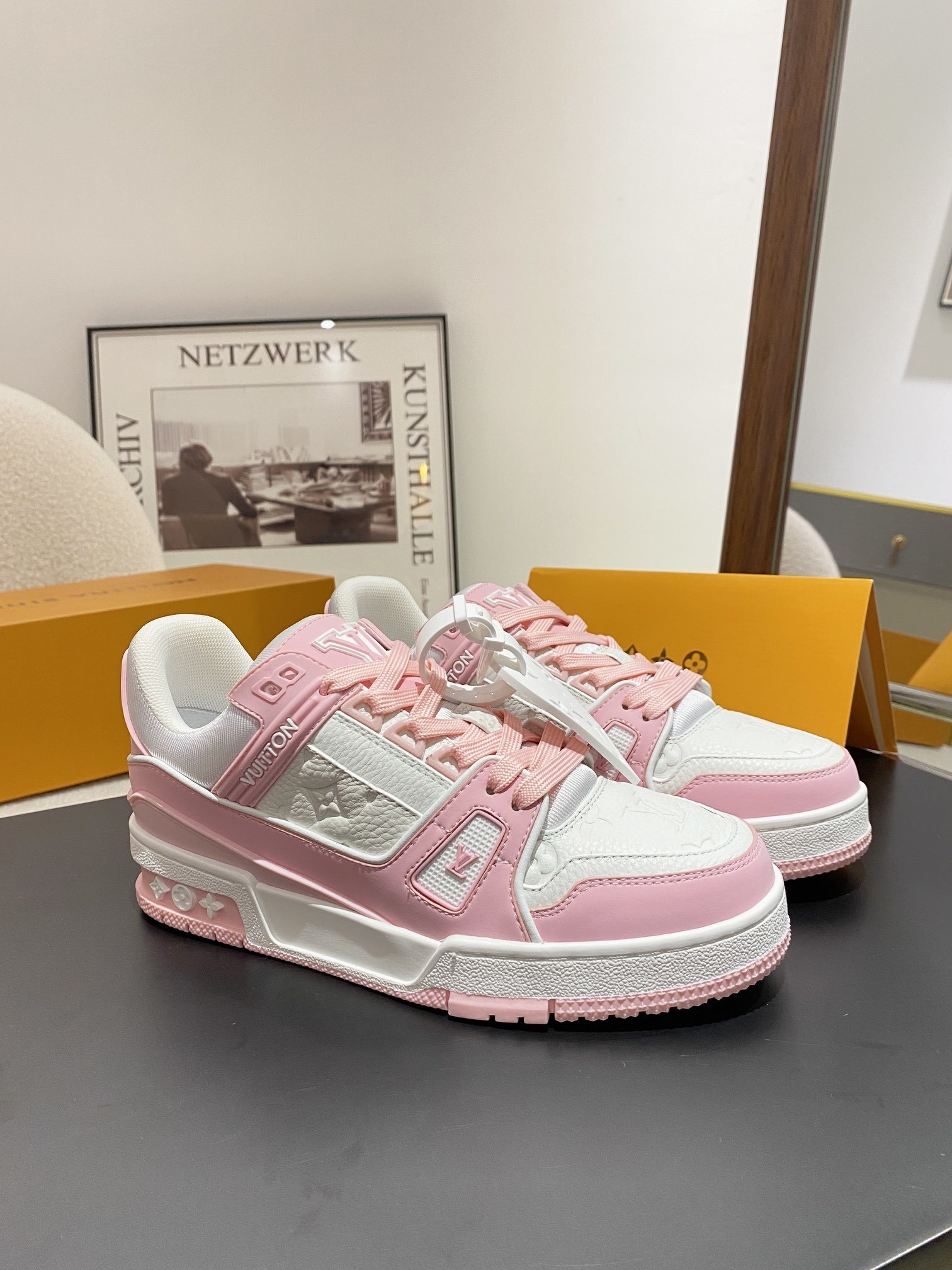 Louis Vuitton LV Trainer Sneakers – Pink & White Monogram Leather