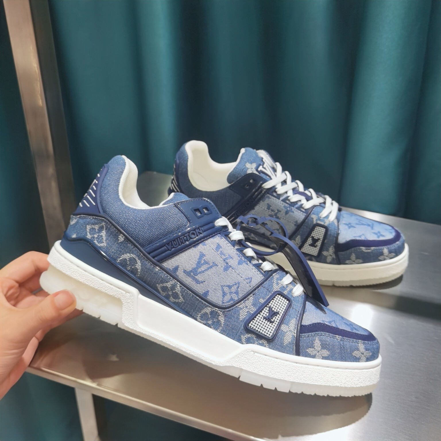 Louis Vuitton LV Trainer Denim Monogram Sneakers - Blue