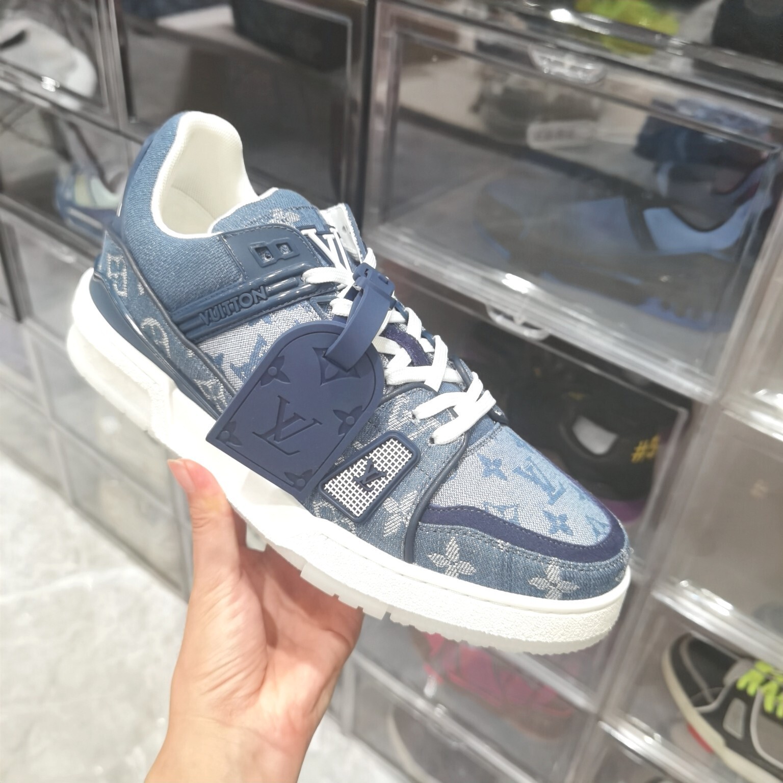 Louis Vuitton LV Trainer Denim Monogram Sneakers - Blue