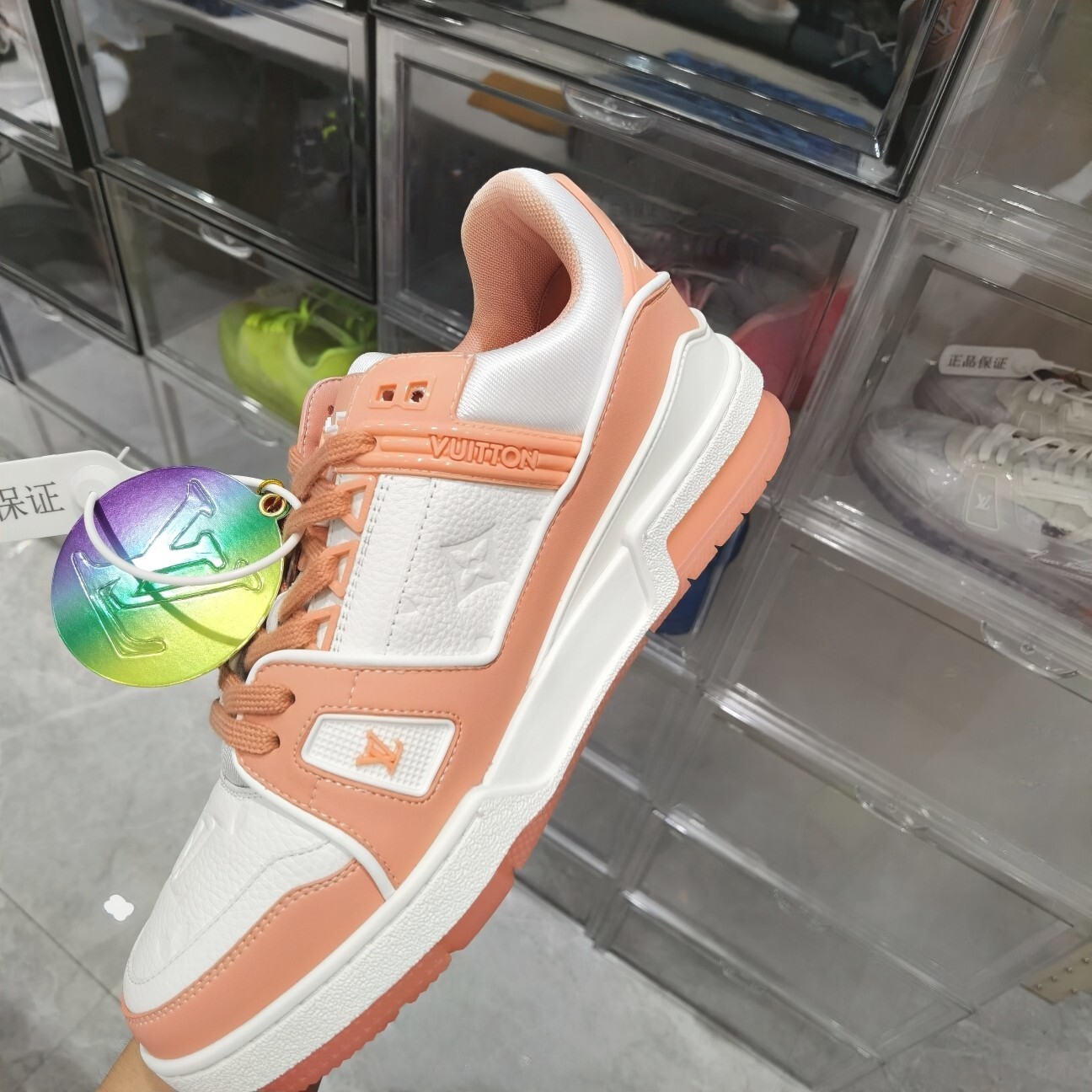 Louis Vuitton LV Trainer White & Peach Women's Luxury Sneakers