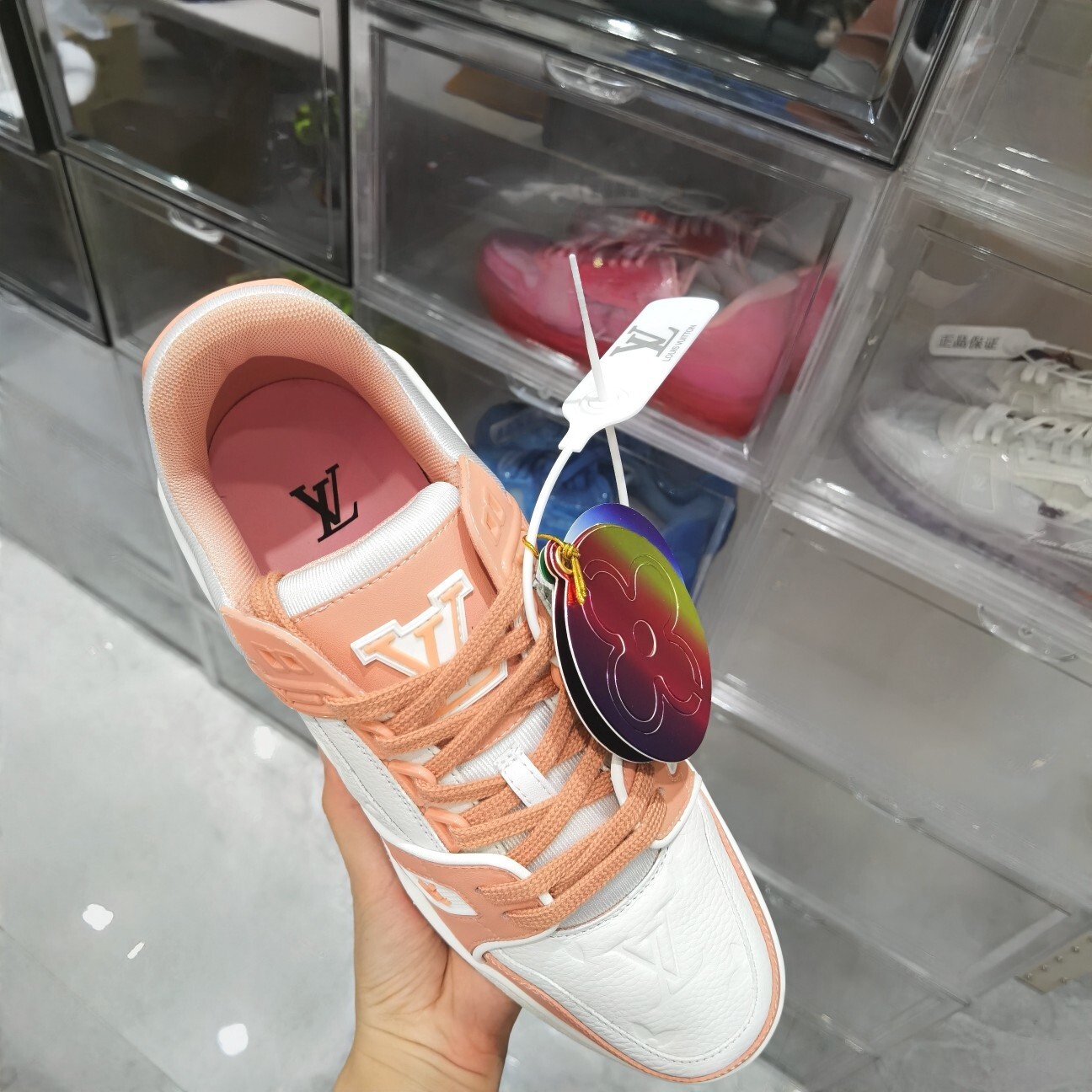 Louis Vuitton LV Trainer White & Peach Women's Luxury Sneakers