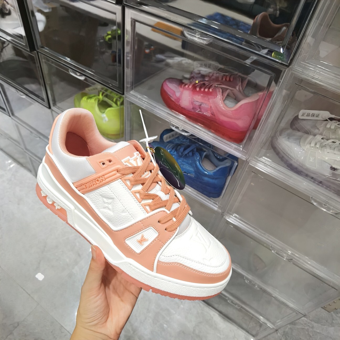 Louis Vuitton LV Trainer White & Peach Women's Luxury Sneakers