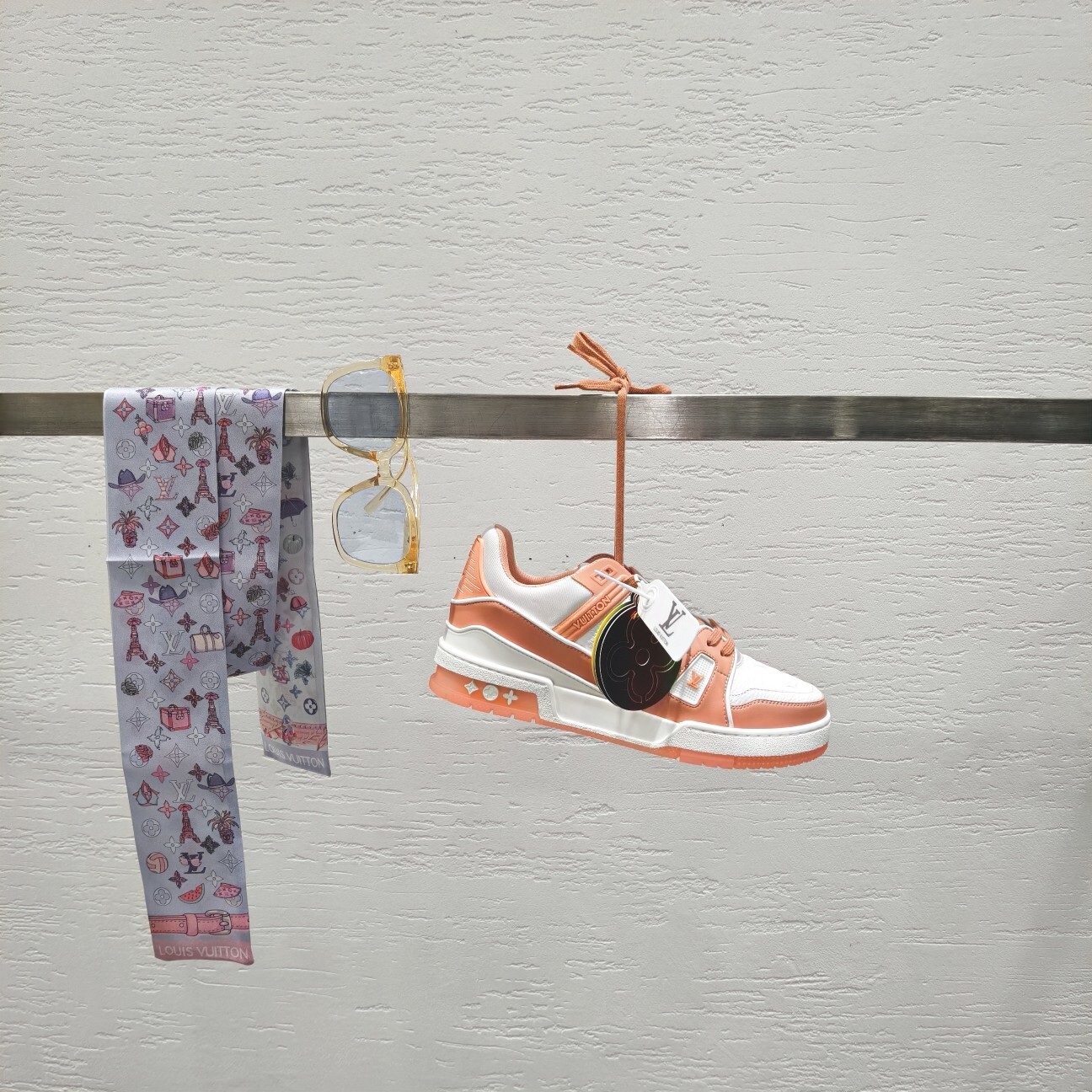 Louis Vuitton LV Trainer White & Peach Women's Luxury Sneakers