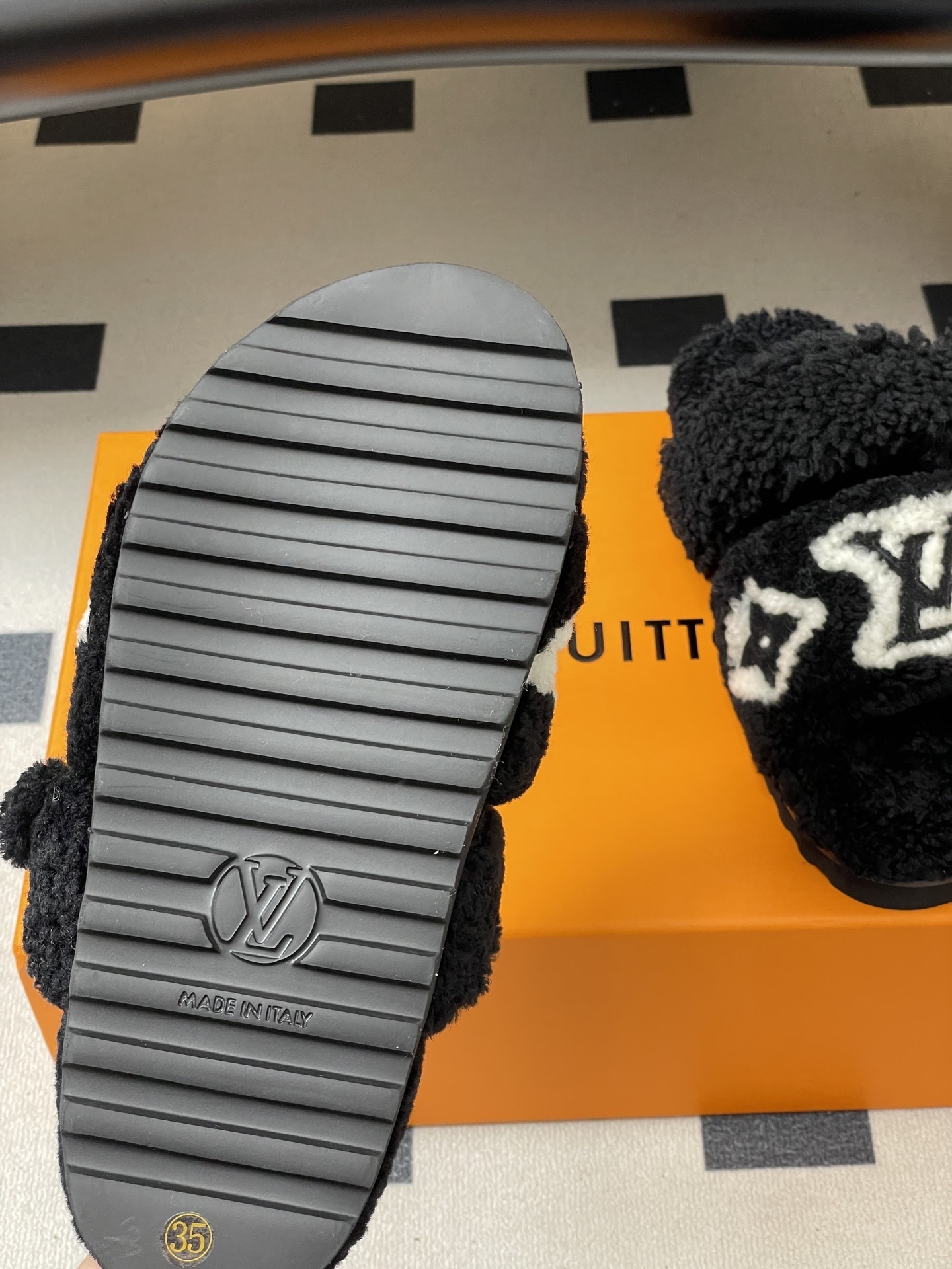 Luxury Black Shearling Monogram Slippers - Cozy Fuzzy Slides