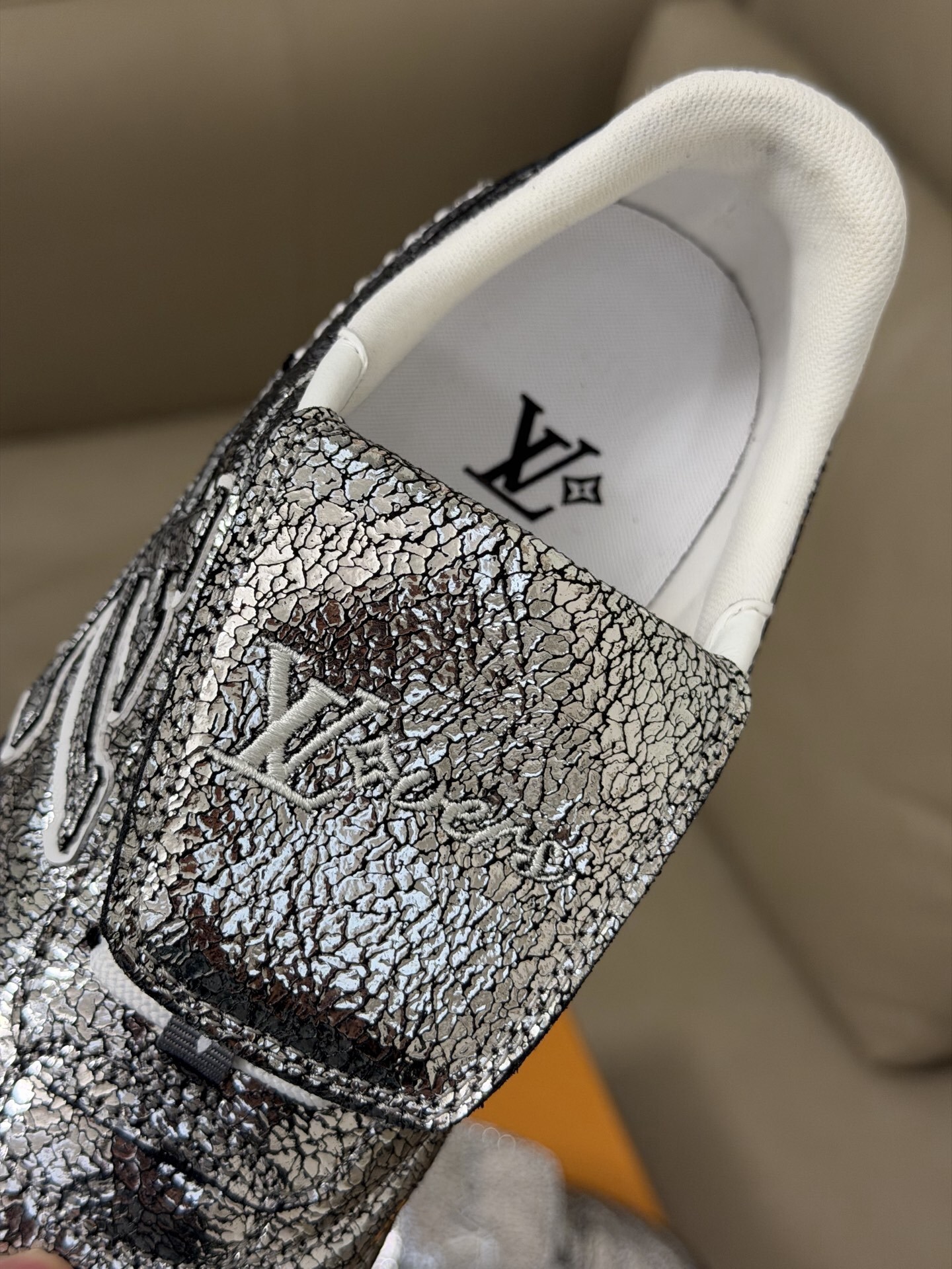 Louis Vuitton LV Footprint Trainer - Metallic Silver Crackled Leather