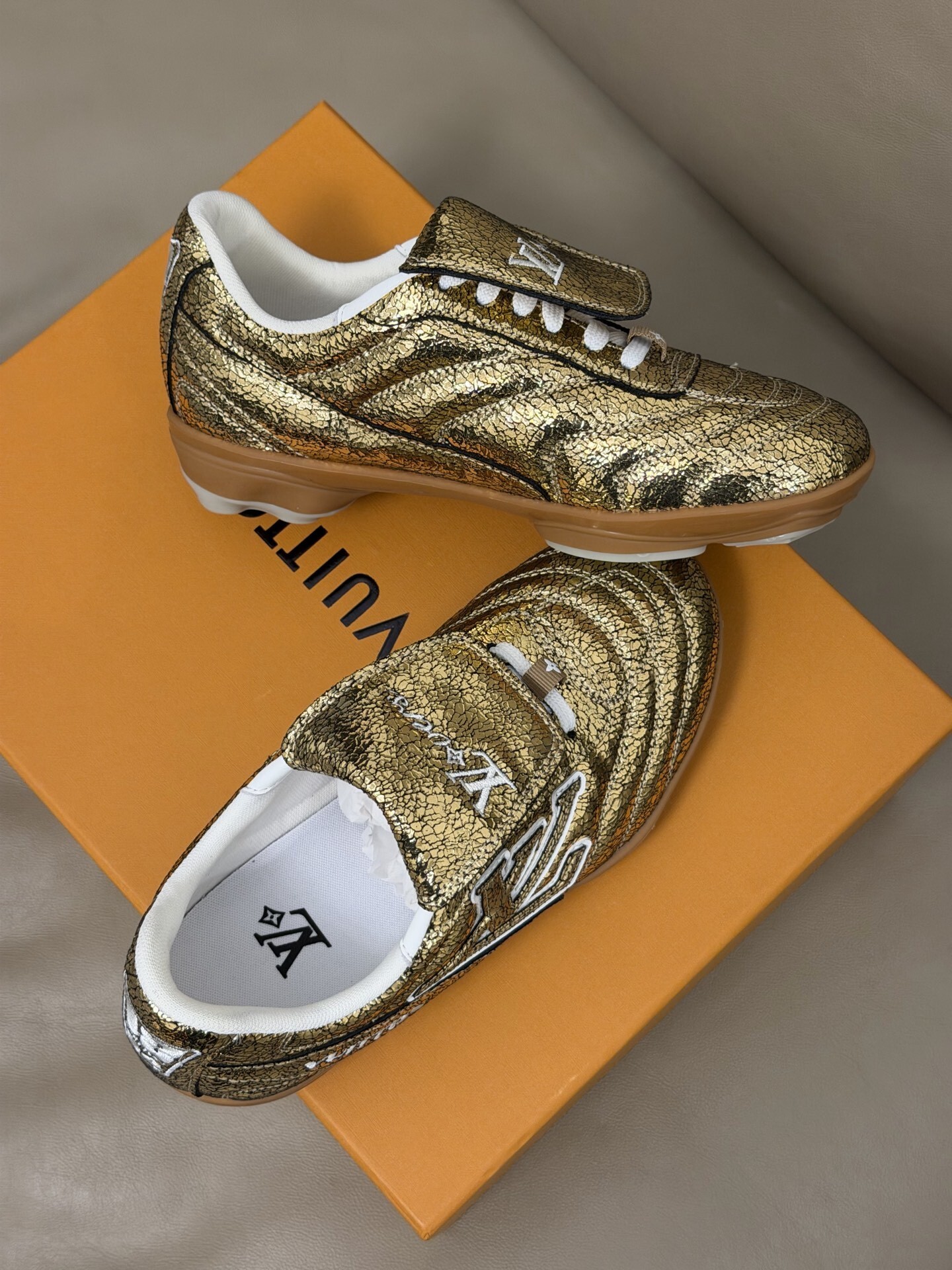 Louis Vuitton Gold Metallic Football Sneaker - Luxury Soccer Shoe