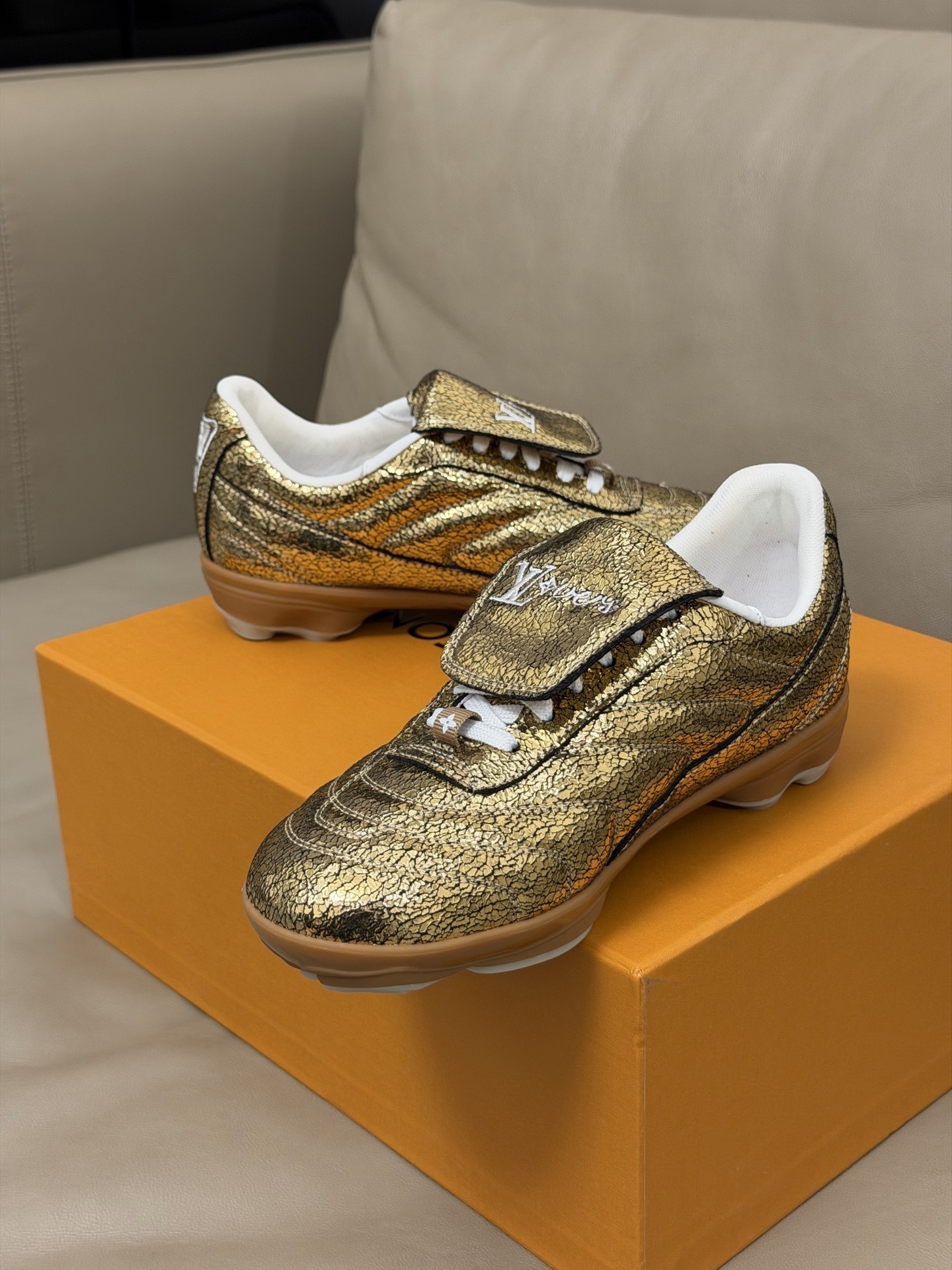 Louis Vuitton Gold Metallic Football Sneaker - Luxury Soccer Shoe