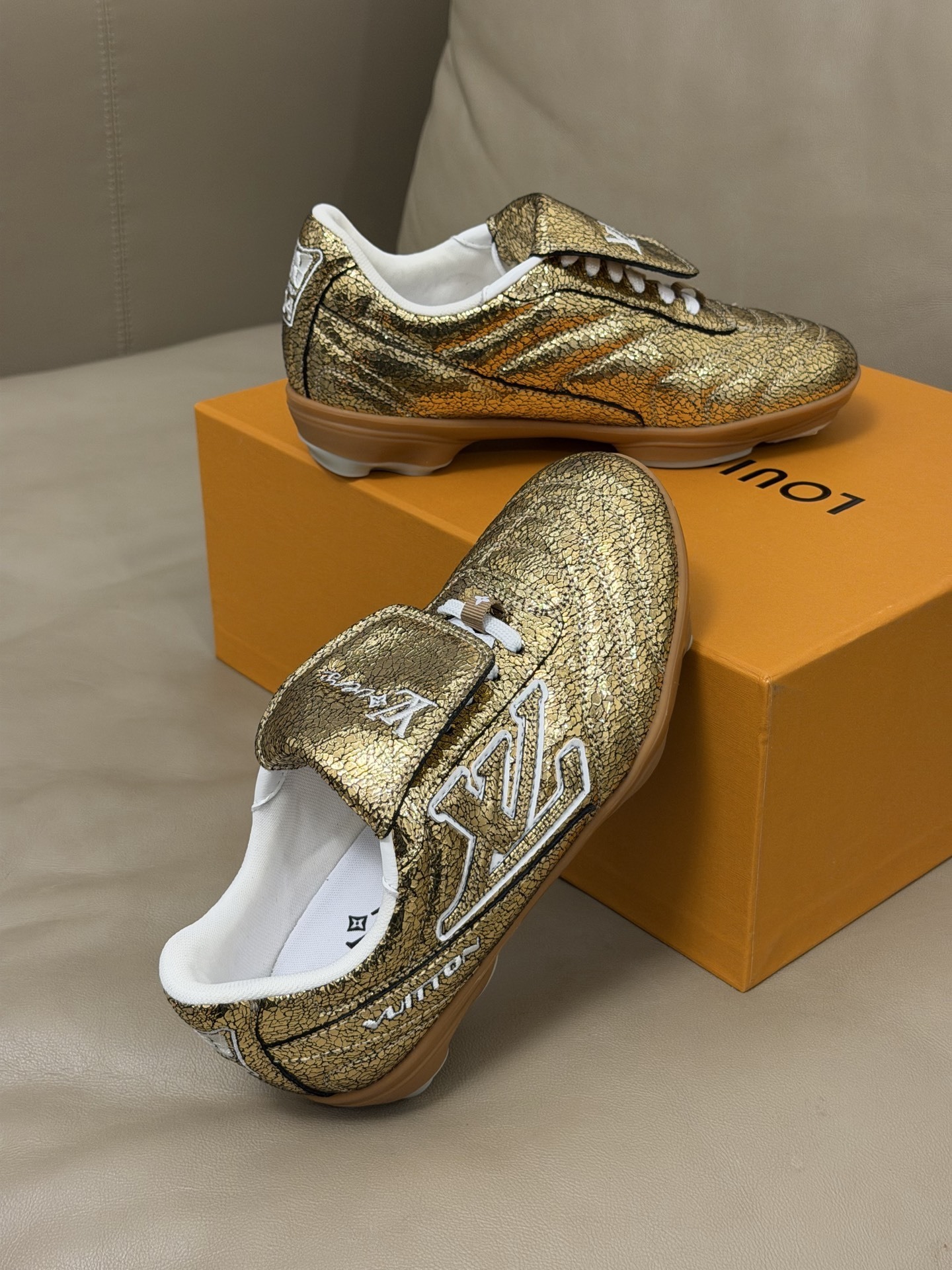 Louis Vuitton Gold Metallic Football Sneaker - Luxury Soccer Shoe