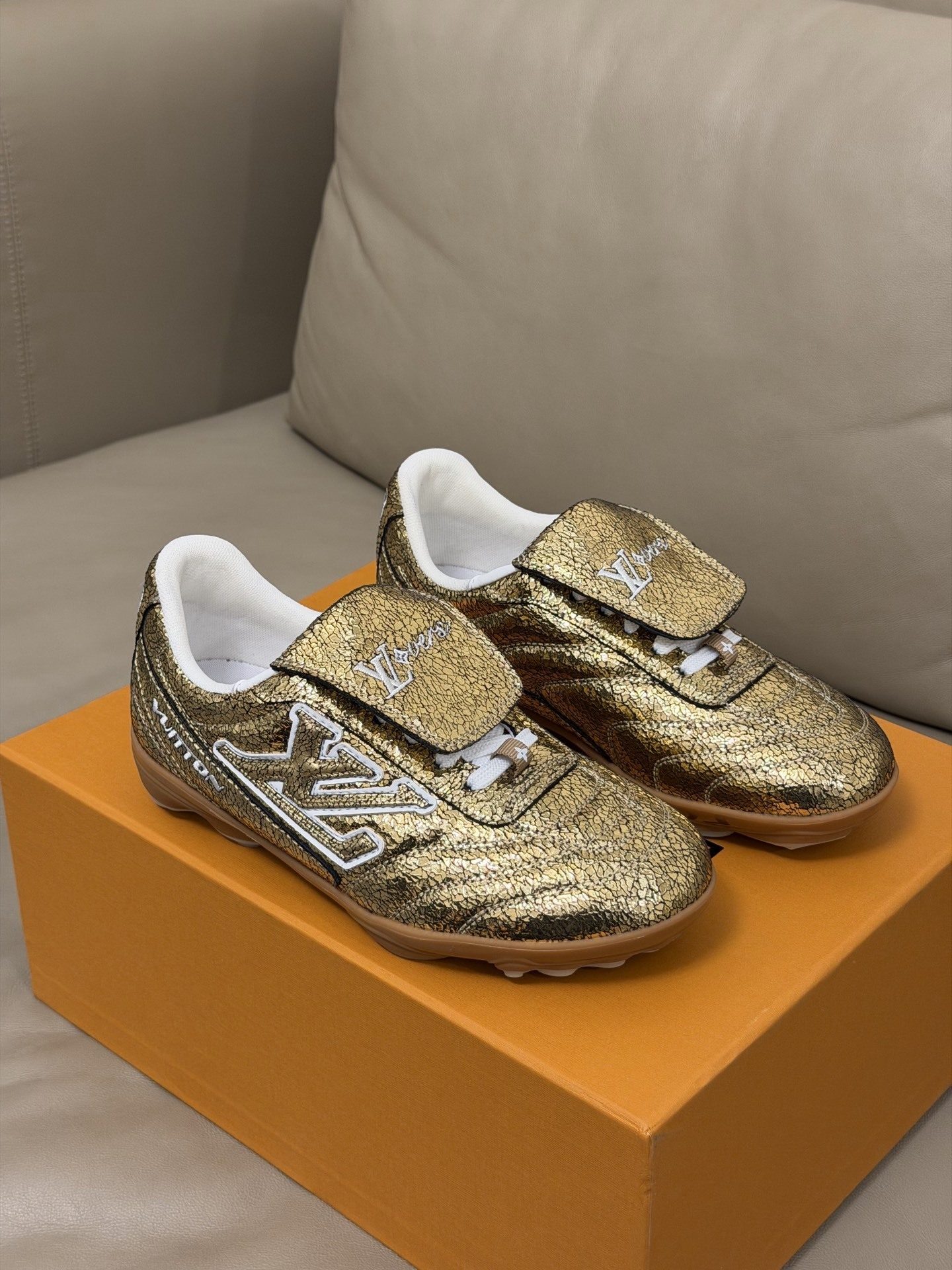 Louis Vuitton Gold Metallic Football Sneaker – Luxury Soccer Shoe