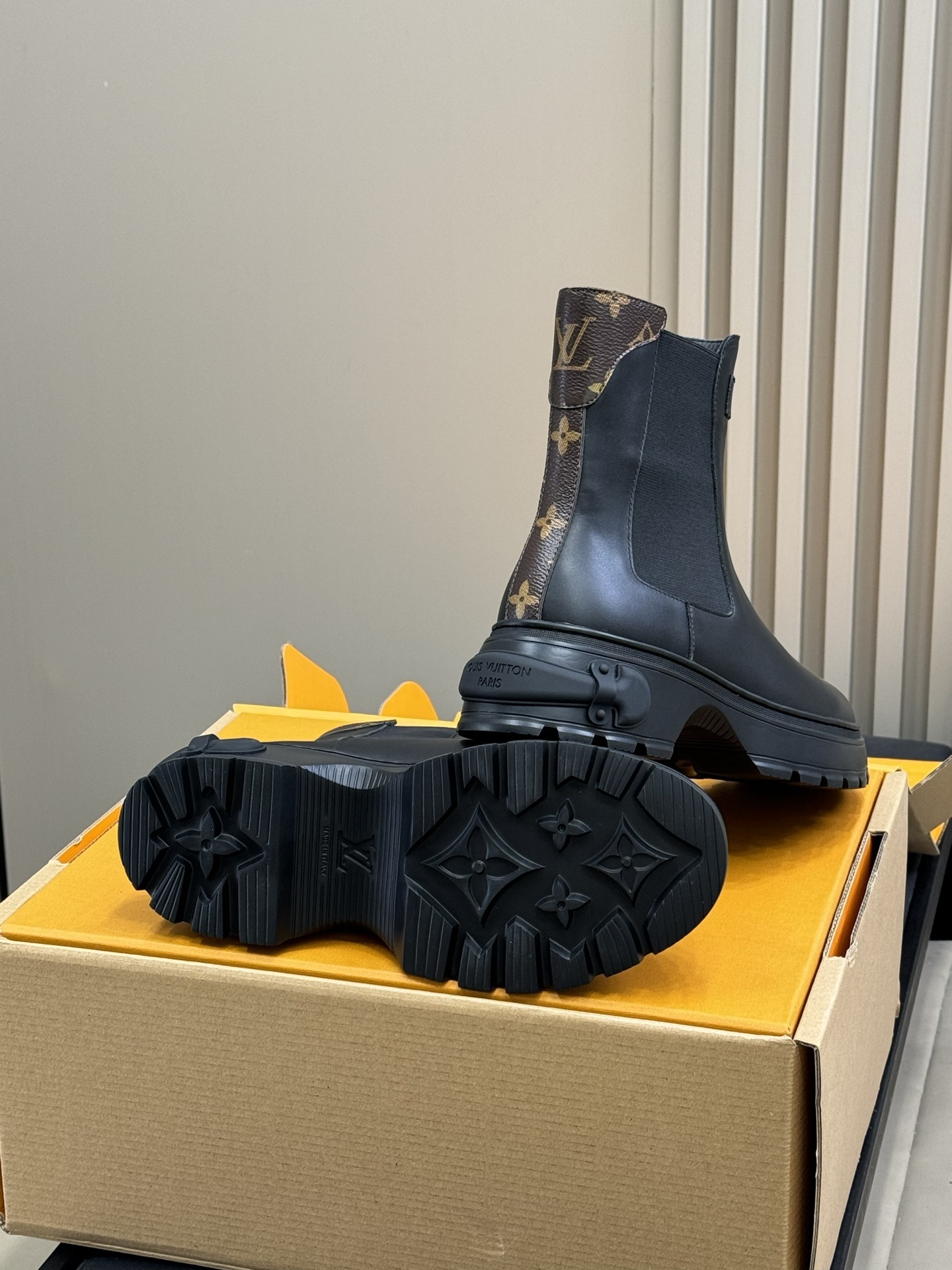 Louis Vuitton Black Leather Chelsea Boots with Monogram Detail